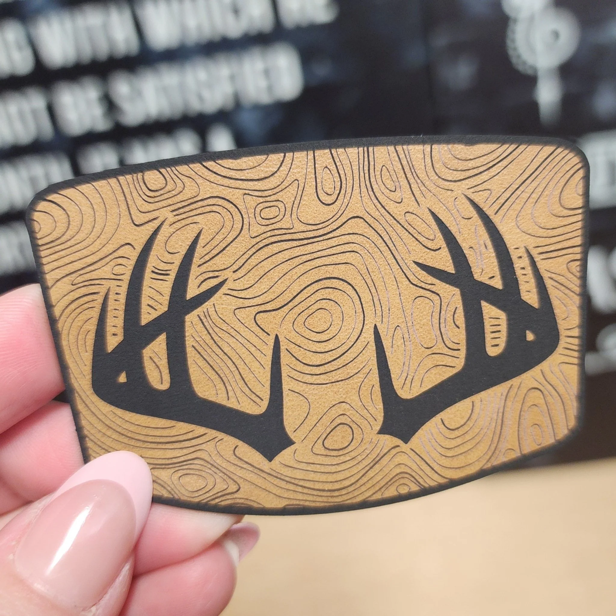 Nature's Terrain with Antlers Engraved Leatherette Hat Patch - MR01 - Image 3