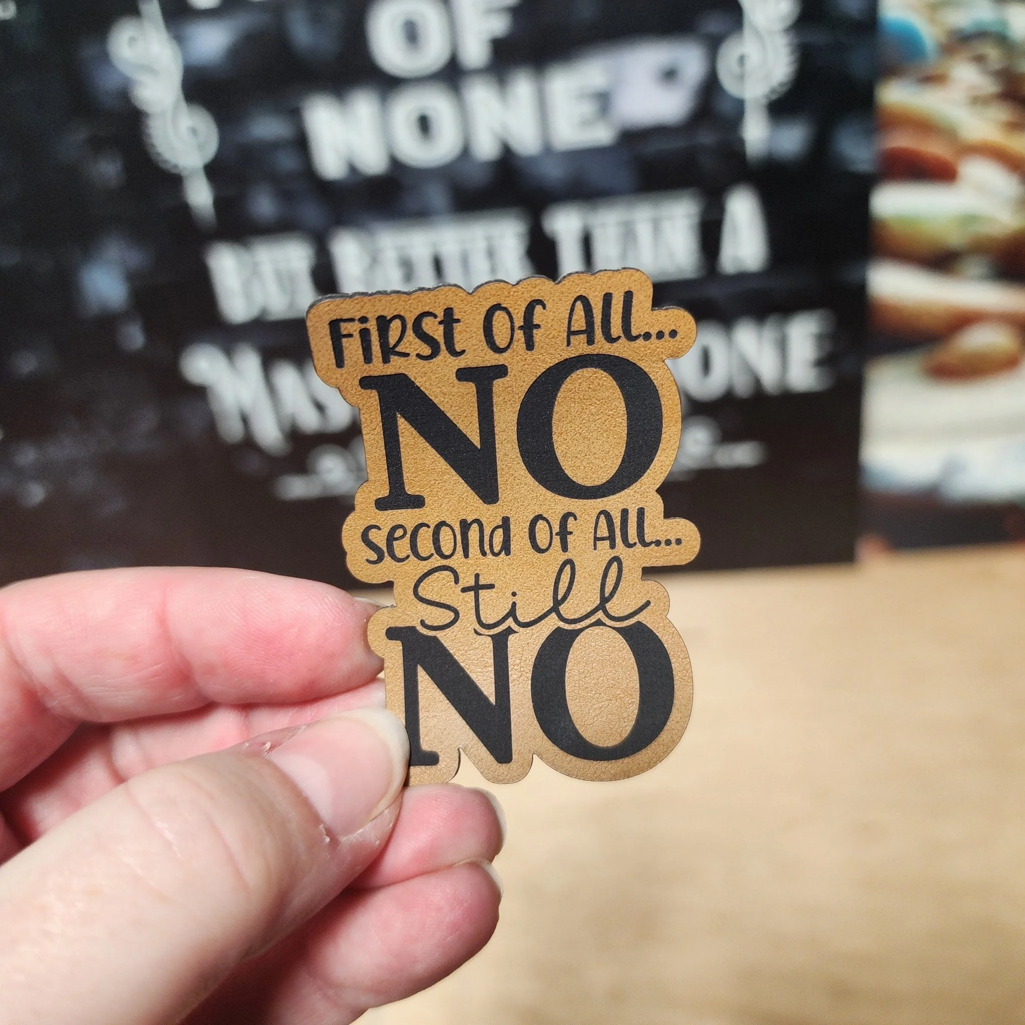 No and No (Saddle Tan) Engraved Leatherette Hat Patch - MR01