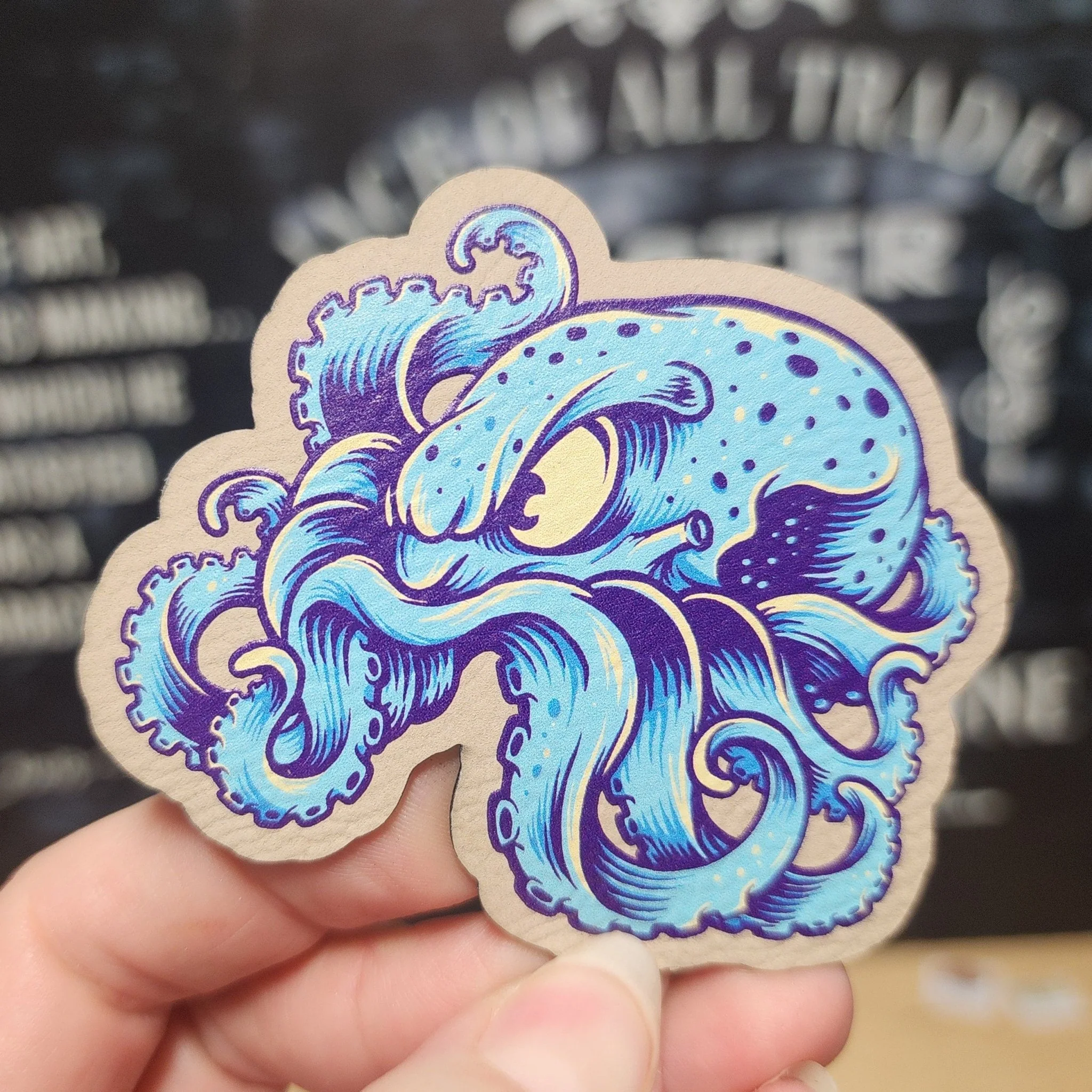 Ocean Octopus UV Printed Leatherette Hat Patch - MR01