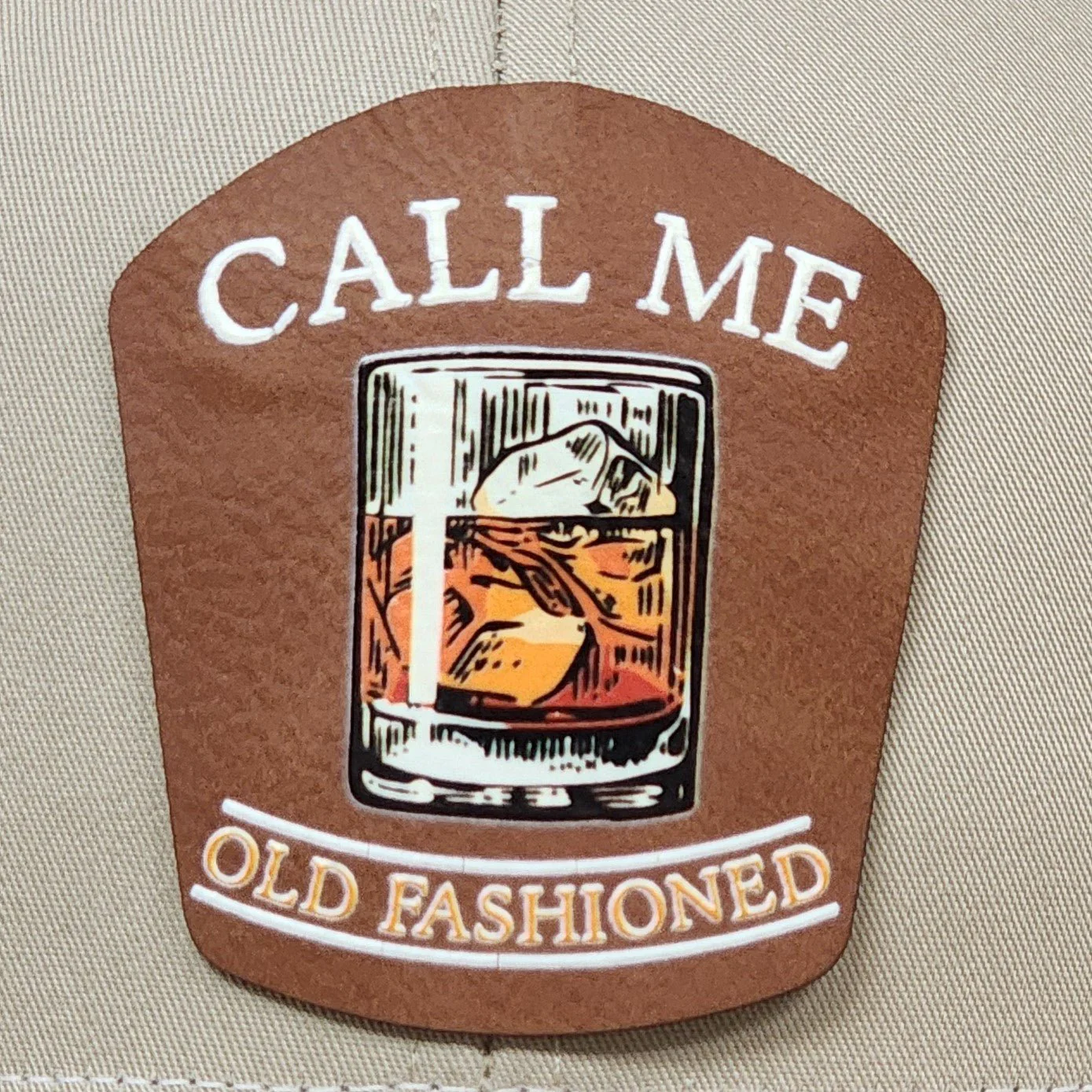 Old Fashioned Drink UV Printed Leatherette Hat Patch - MR01