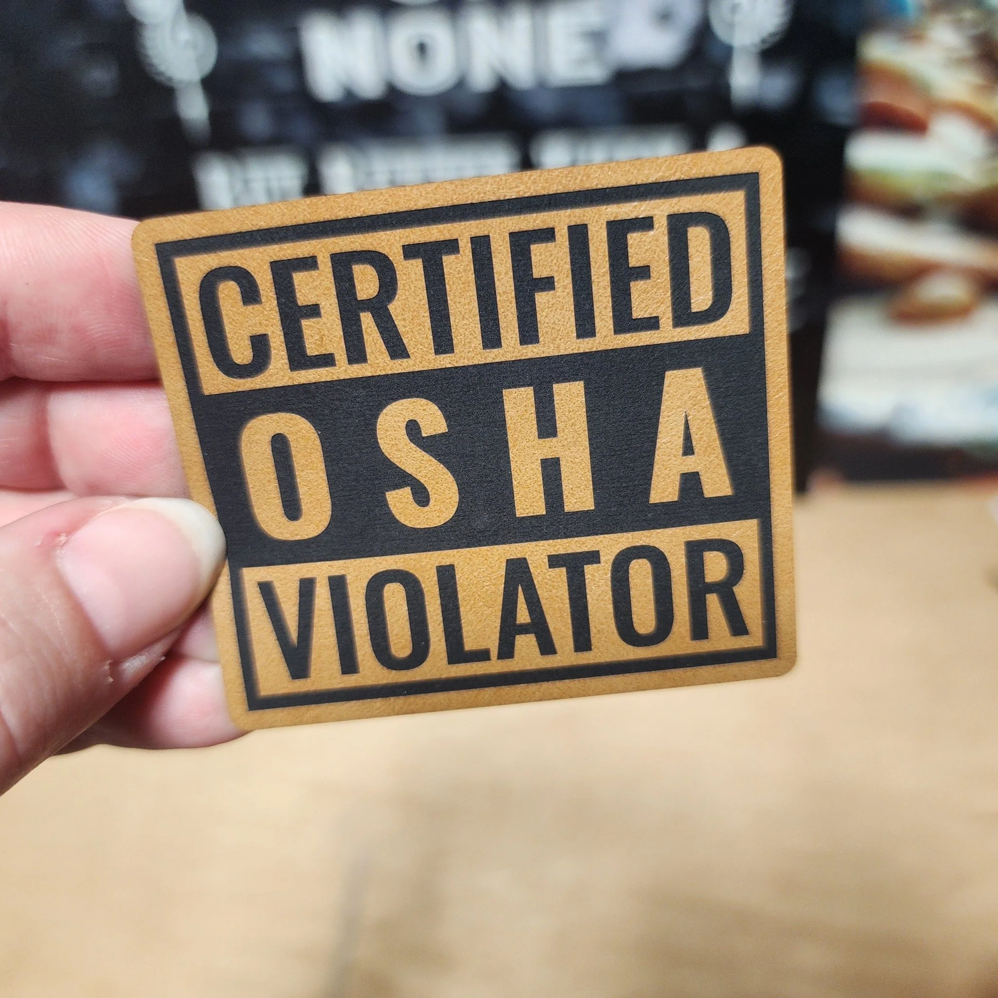 OSHA Violation Badge (Saddle Tan) Engraved Leatherette Hat Patch - MR01