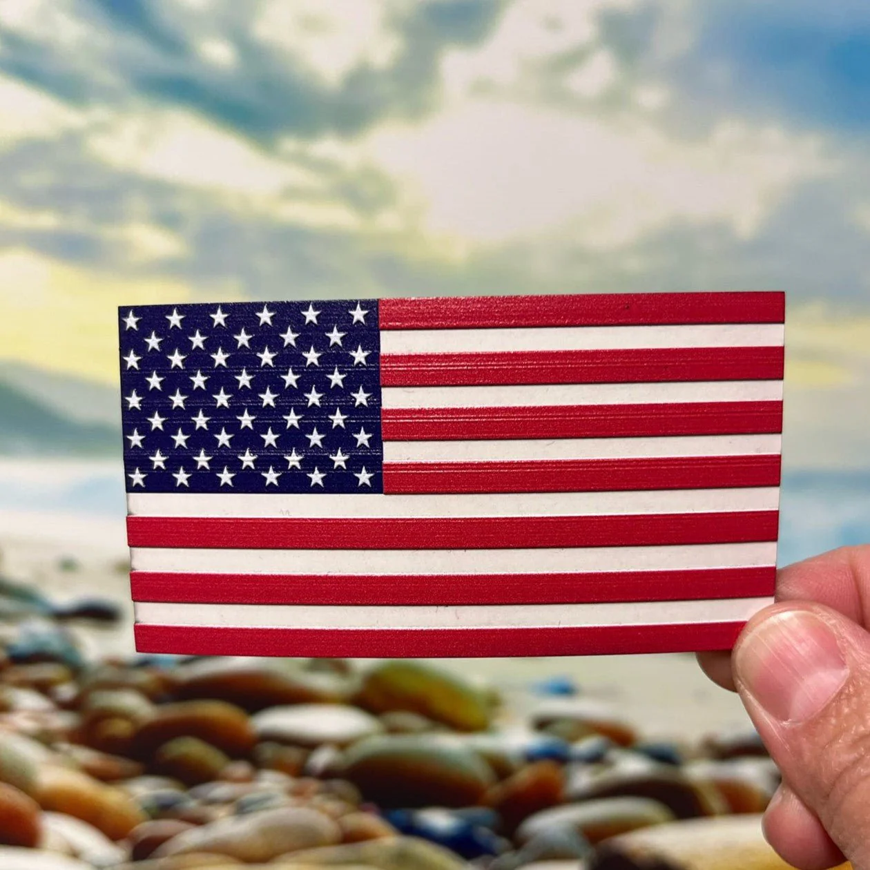 Patriotic American Flag Design UV Printed Leatherette Hat Patch - MR01