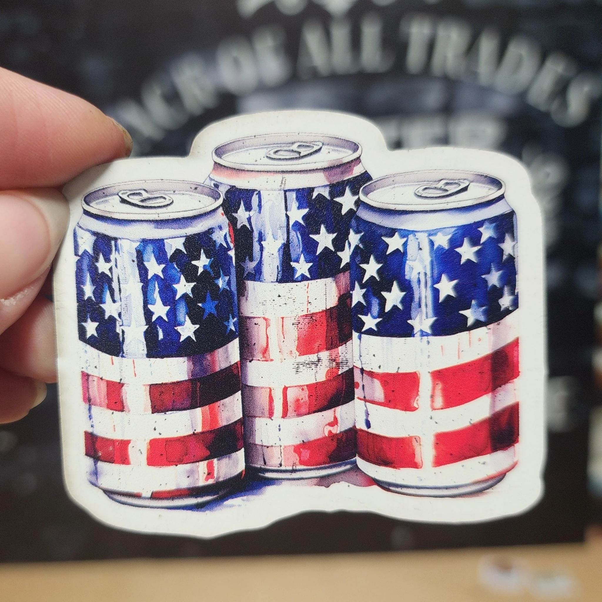 Patriotic Beer Can Trio UV Printed Leatherette Hat Patch - MR01