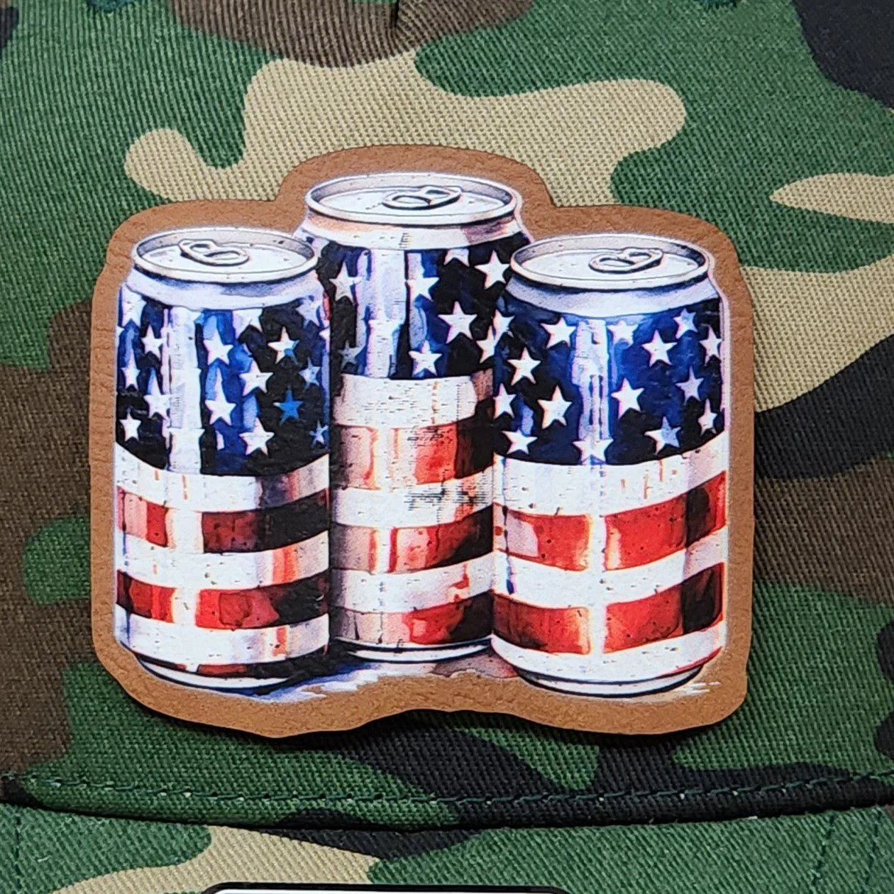 Patriotic Canned Beverage Art UV Printed Leatherette Hat Patch - MR01