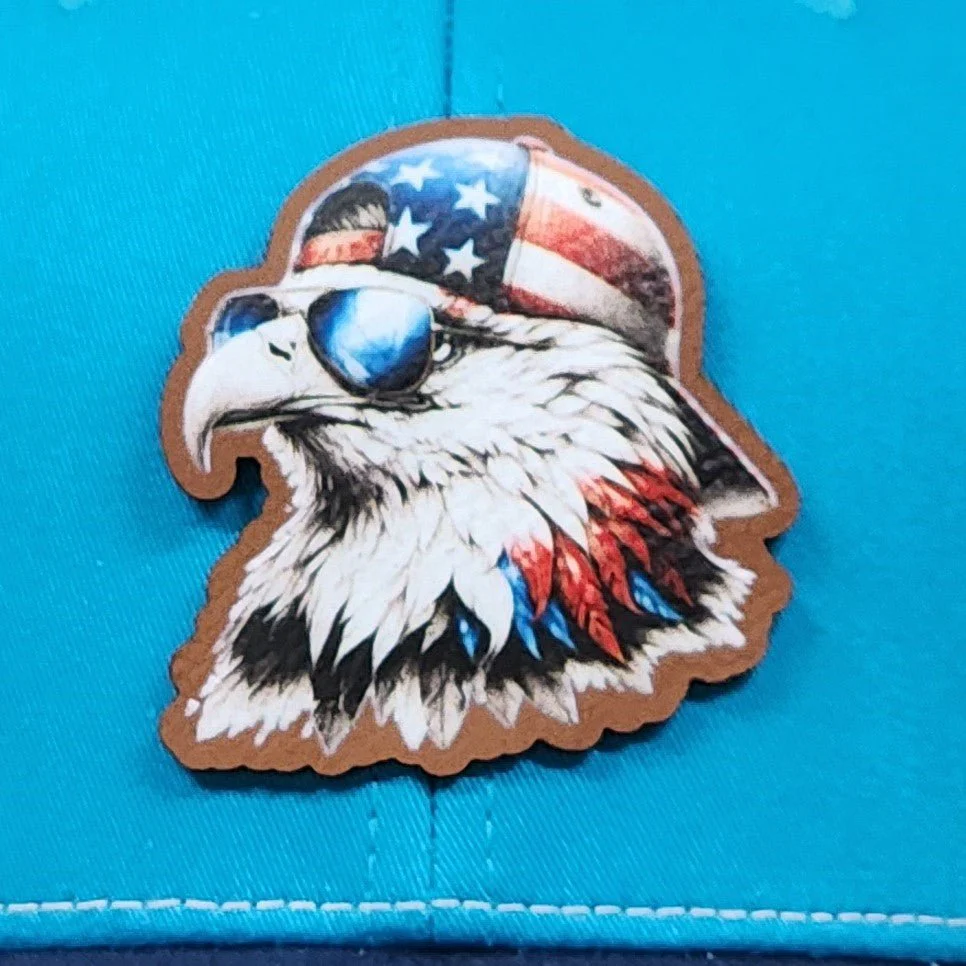 Patriotic Eagle with Sunglasses UV Printed Leatherette Hat Patch - MR01