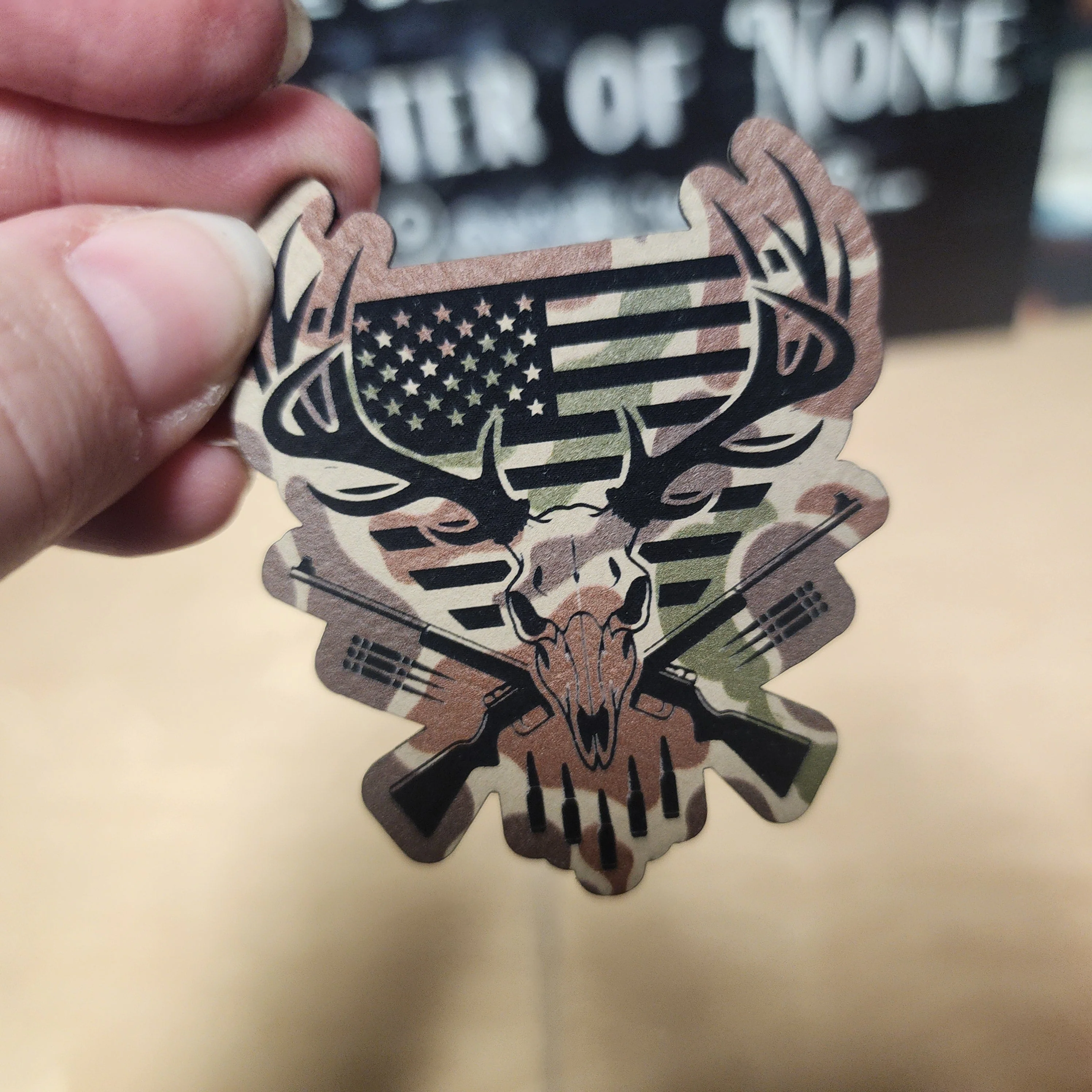 Patriotic Hunter's Skull Engraved Leatherette Hat Patch - MR01 - Image 3