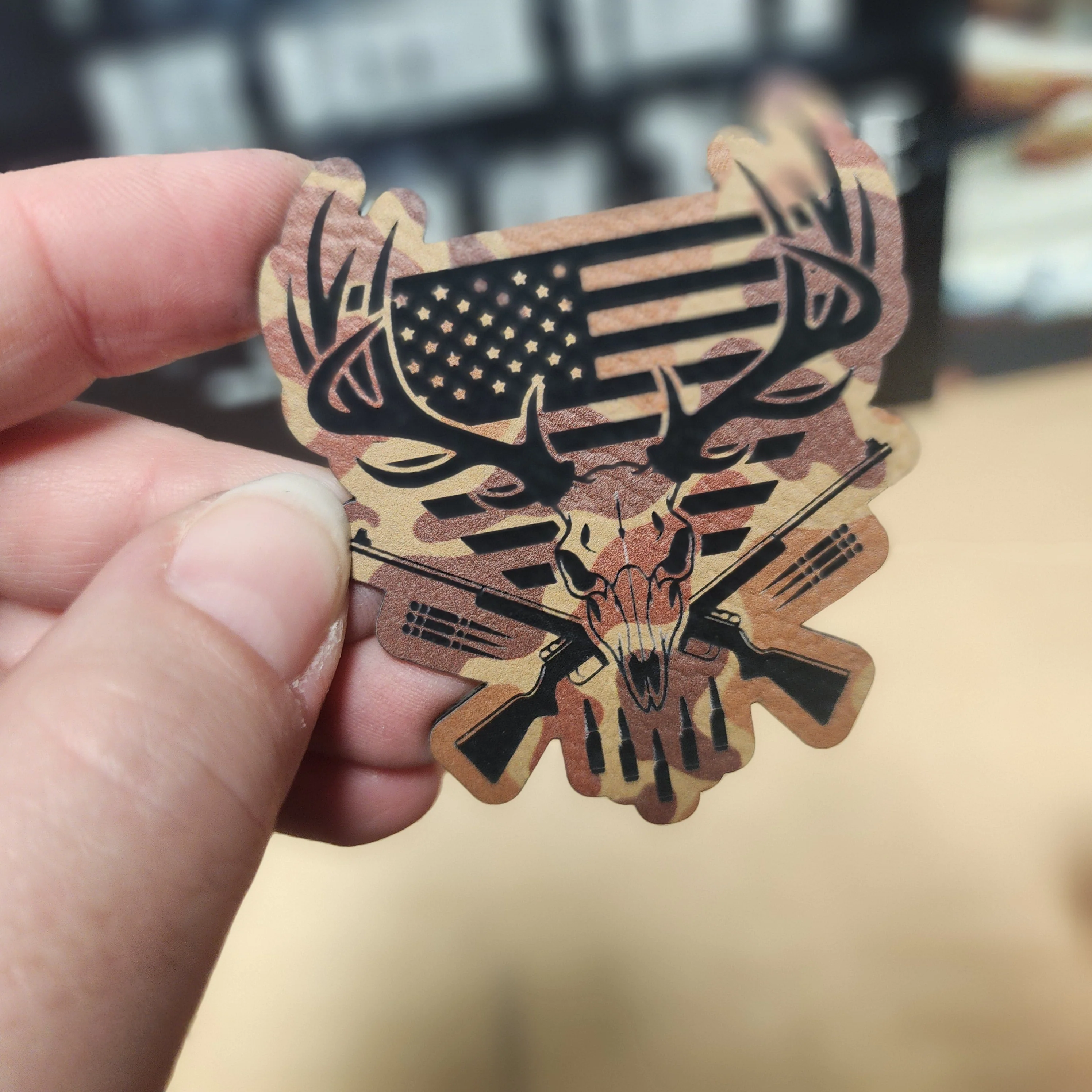 Patriotic Hunter's Skull Engraved Leatherette Hat Patch - MR01 - Image 4