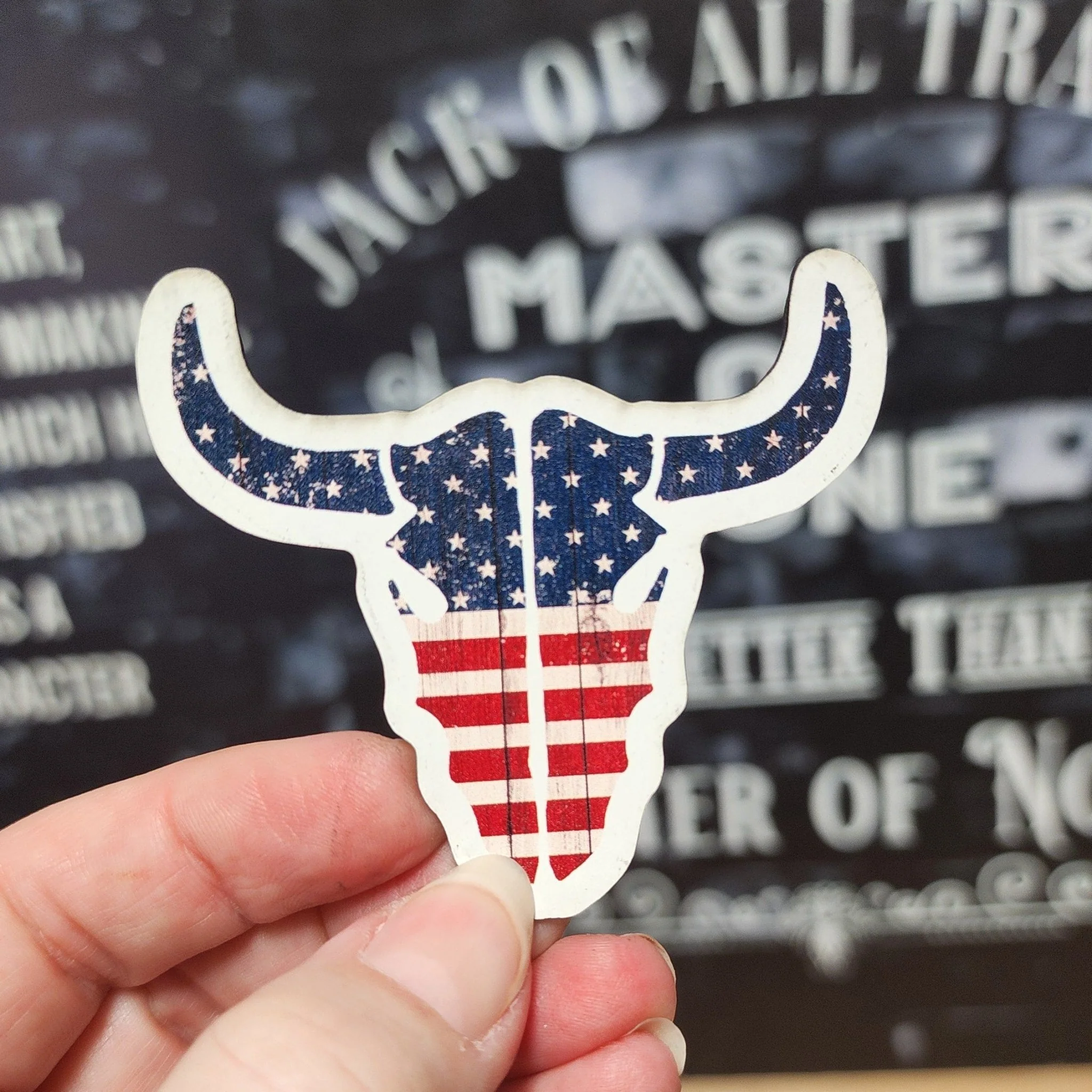 Patriotic Longhorn Skull UV Printed Leatherette Hat Patch - MR01