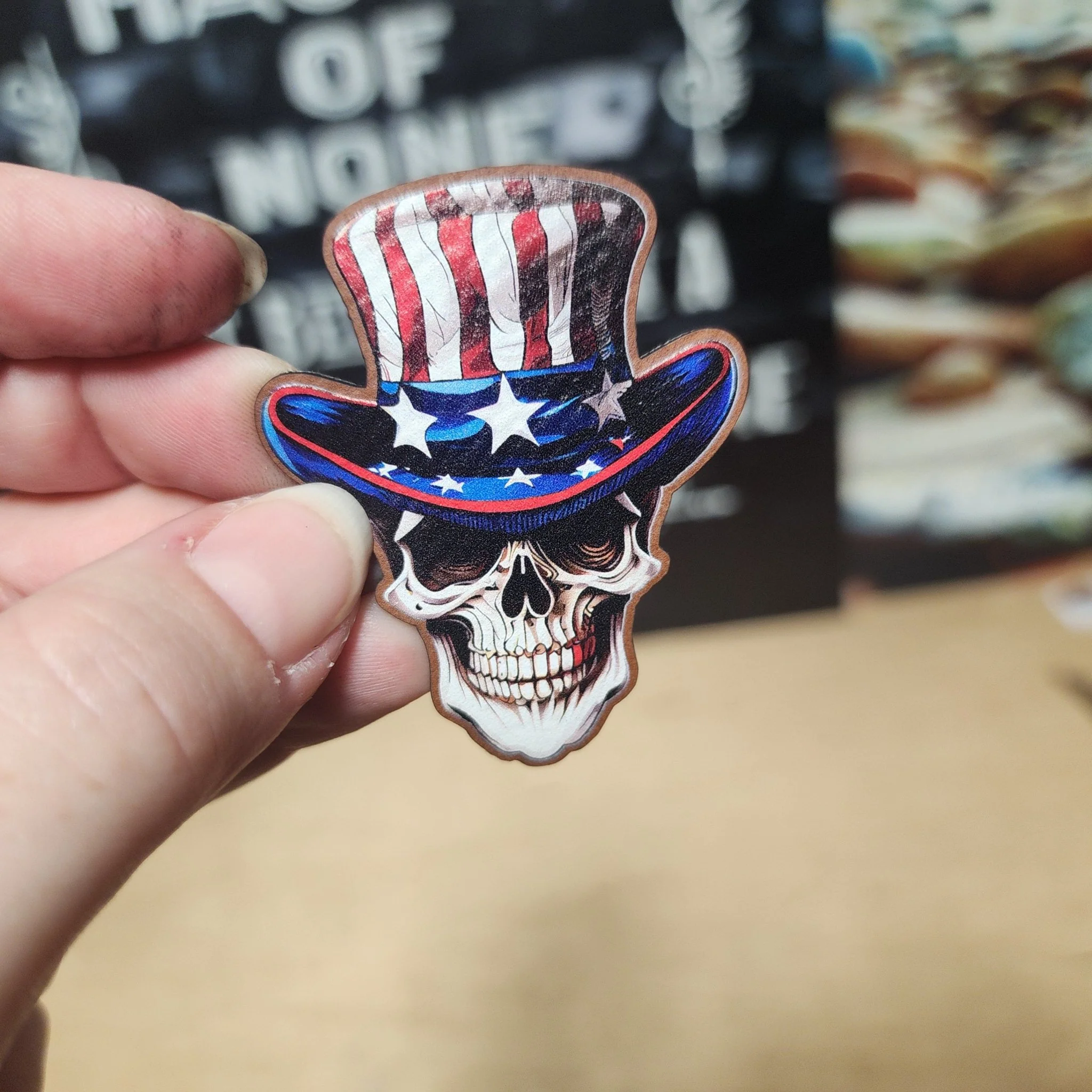 Patriotic Skull UV Printed Leatherette Hat Patch - MR01