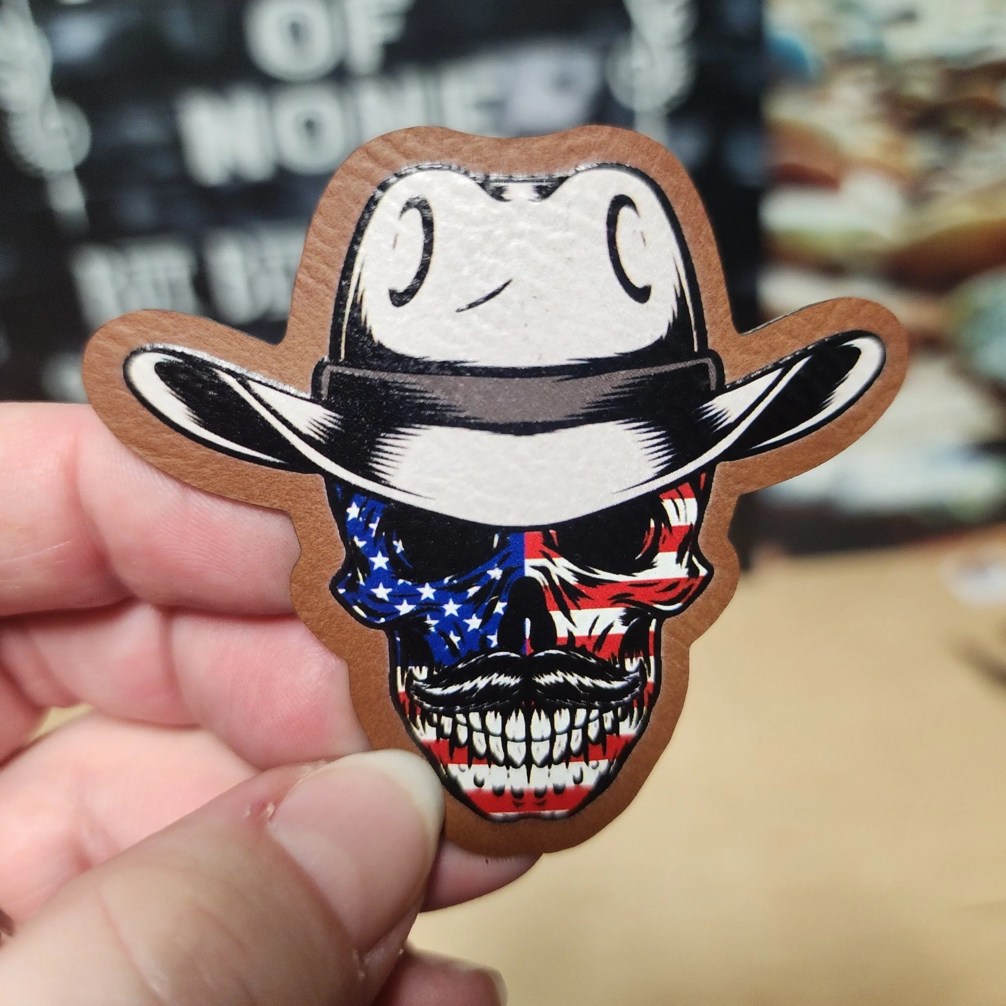 Patriotic Skull UV Printed Leatherette Hat Patch - MR01