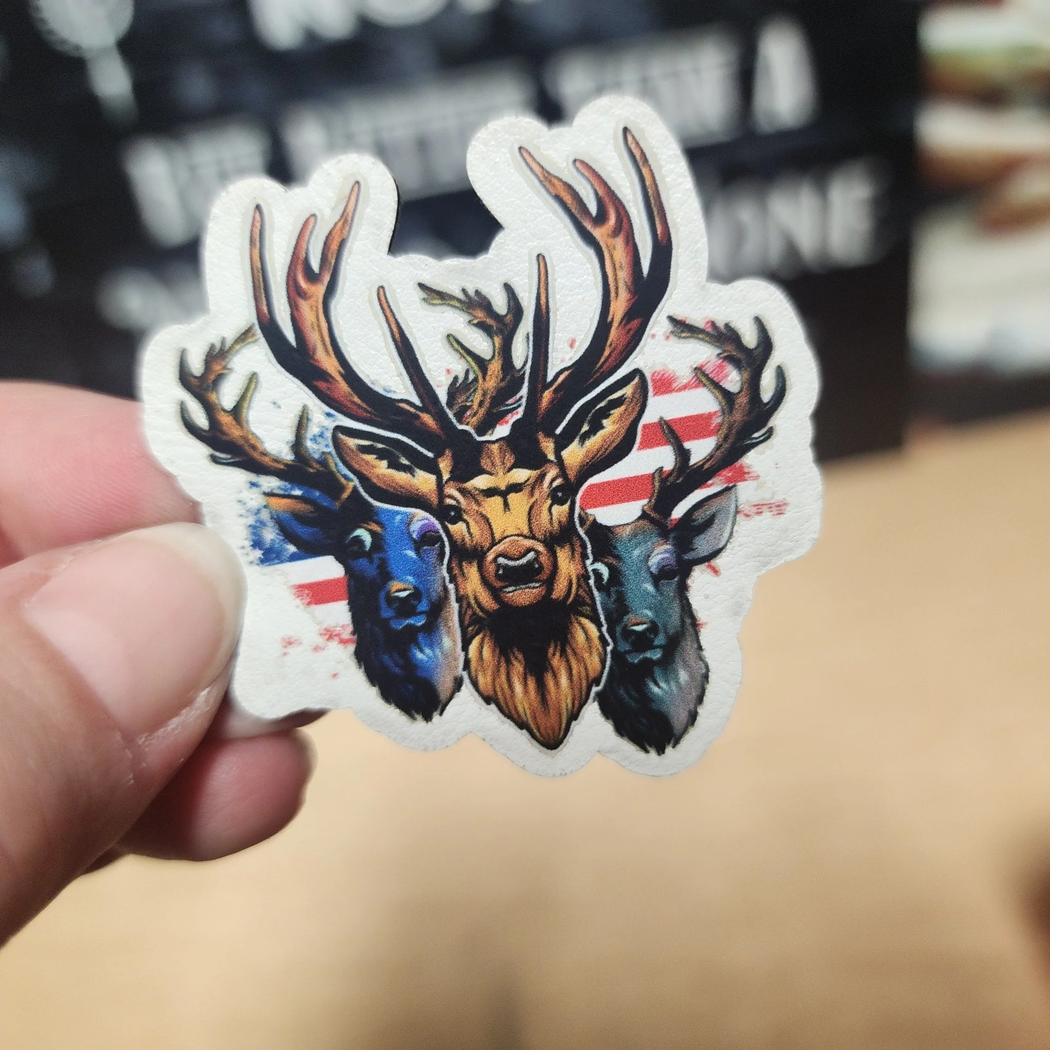 Patriotic Stag Trio Design UV Printed Leatherette Hat Patch - MR01