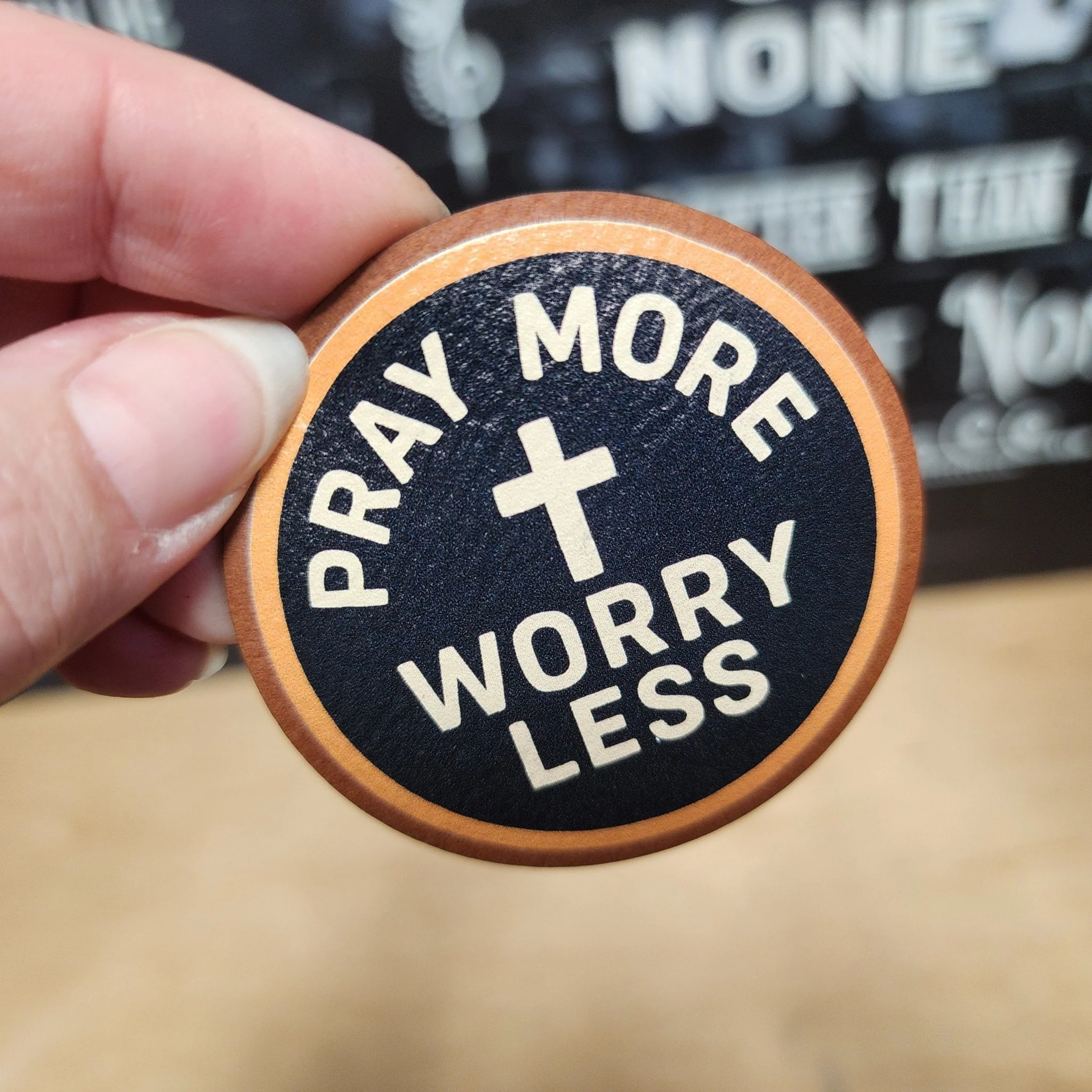 Pray More, Worry Less UV Printed Leatherette Hat Patch - MR01