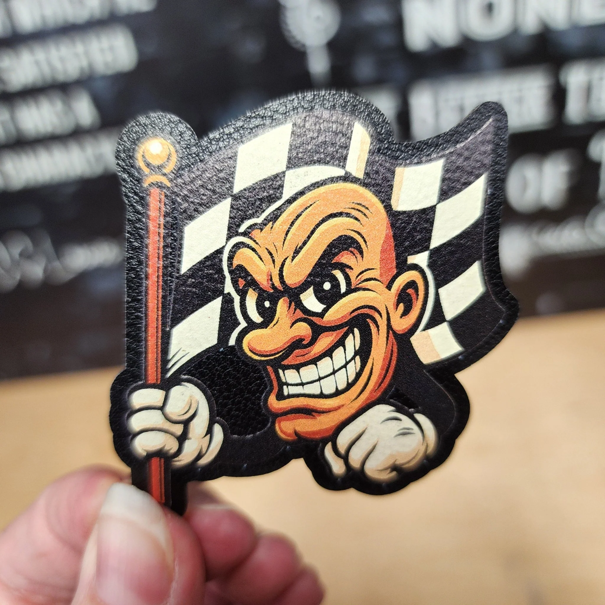 Racing Mascot UV Printed Leatherette Hat Patch - MR01