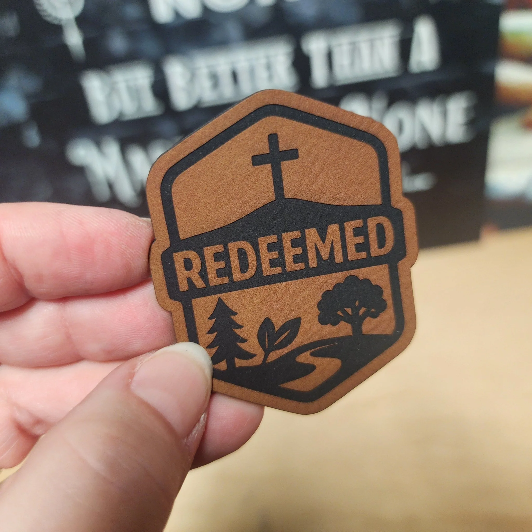 Redeemed Engraved Leatherette Hat Patch - MR01