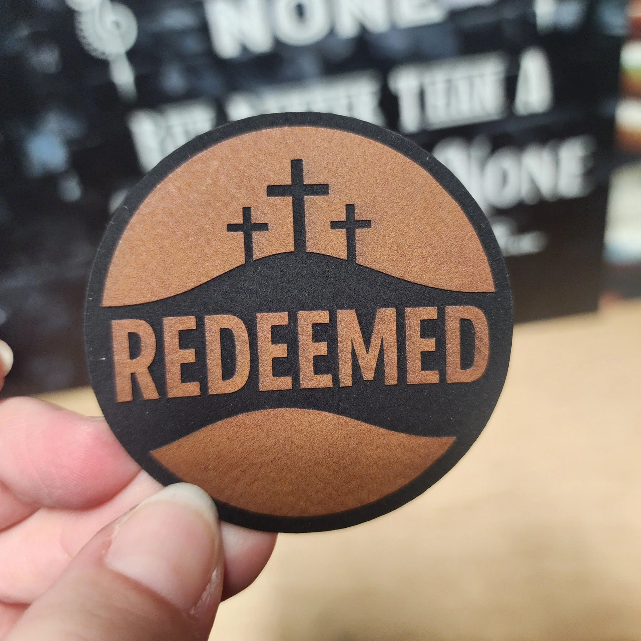 Redeemed Engraved Leatherette Hat Patch - MR01