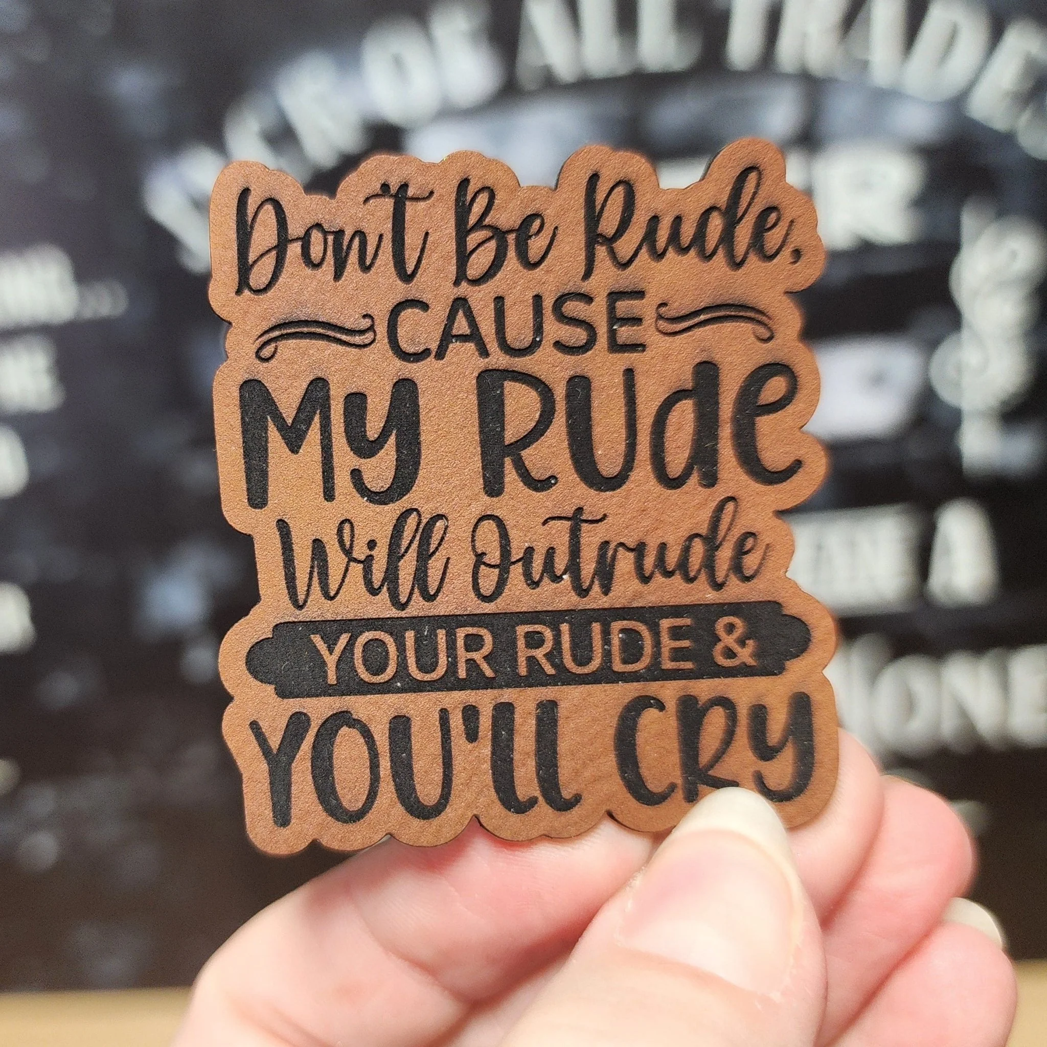 Rude Humor (Rawhide) Engraved Leatherette Hat Patch - MR01