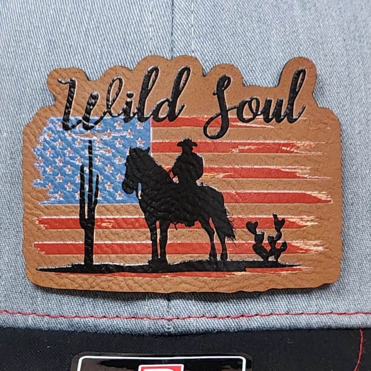 Rustic American Cowboy Spirit UV Printed Leatherette Hat Patch - MR01