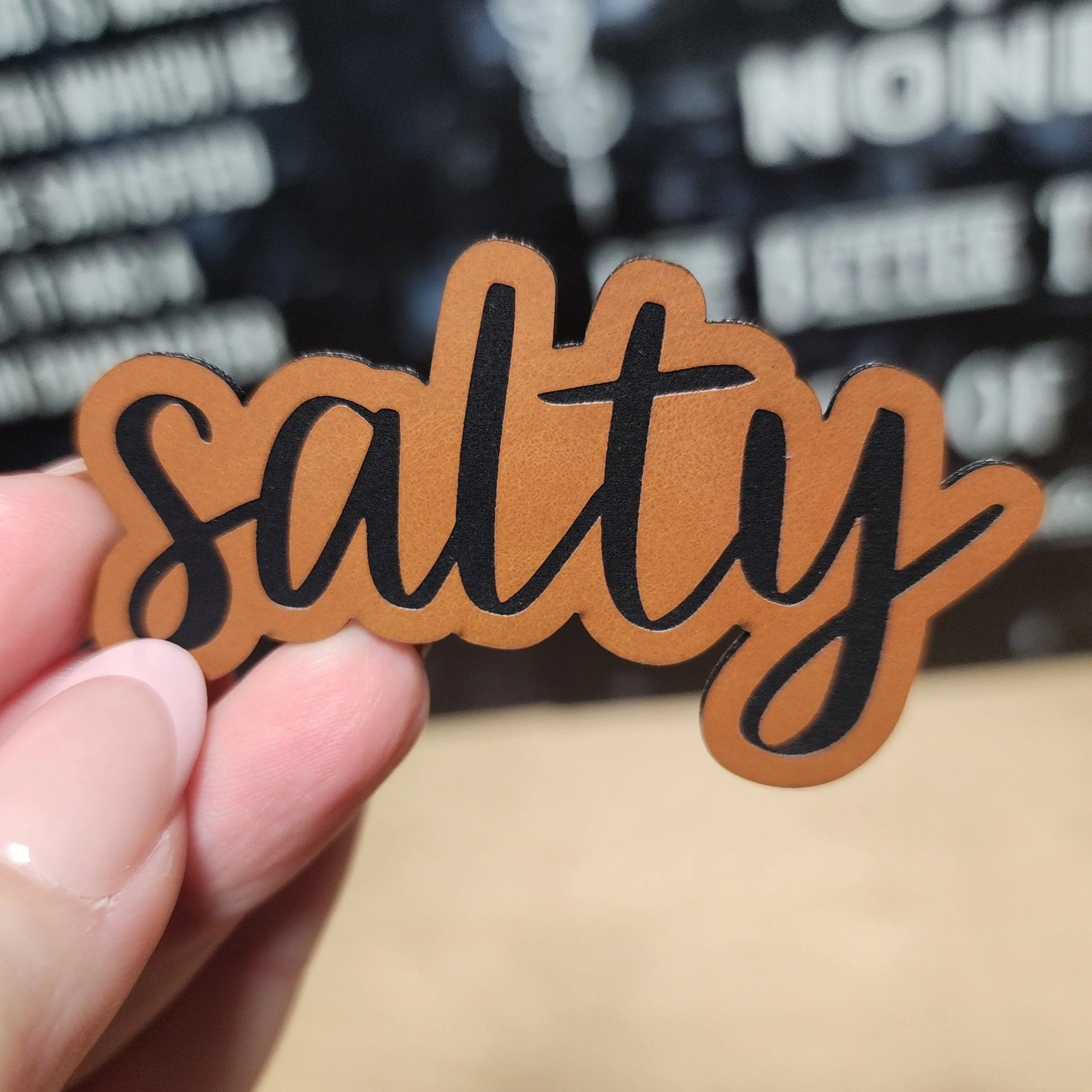 Salty Beach Engraved Leatherette Hat Patch - MR01