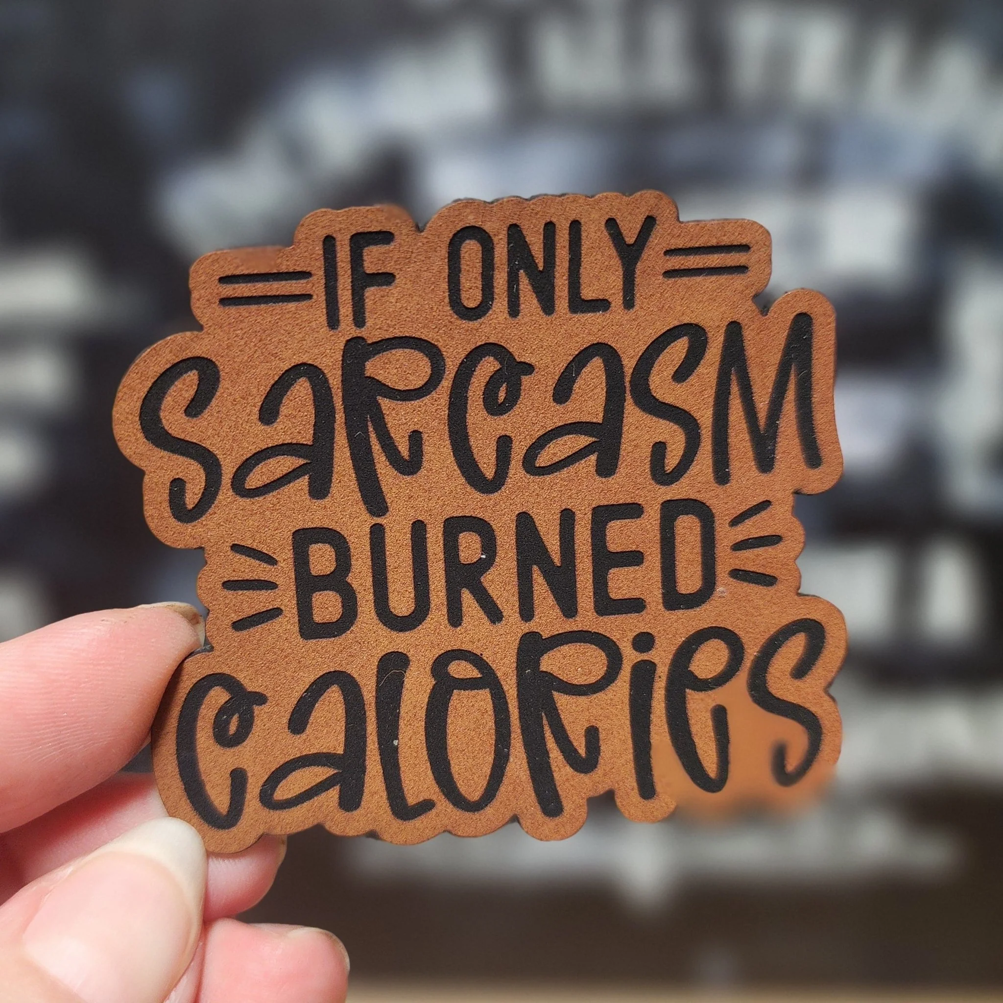 Sarcasm Burned Calories Engraved Leatherette Hat Patch - MR01 - Image 3