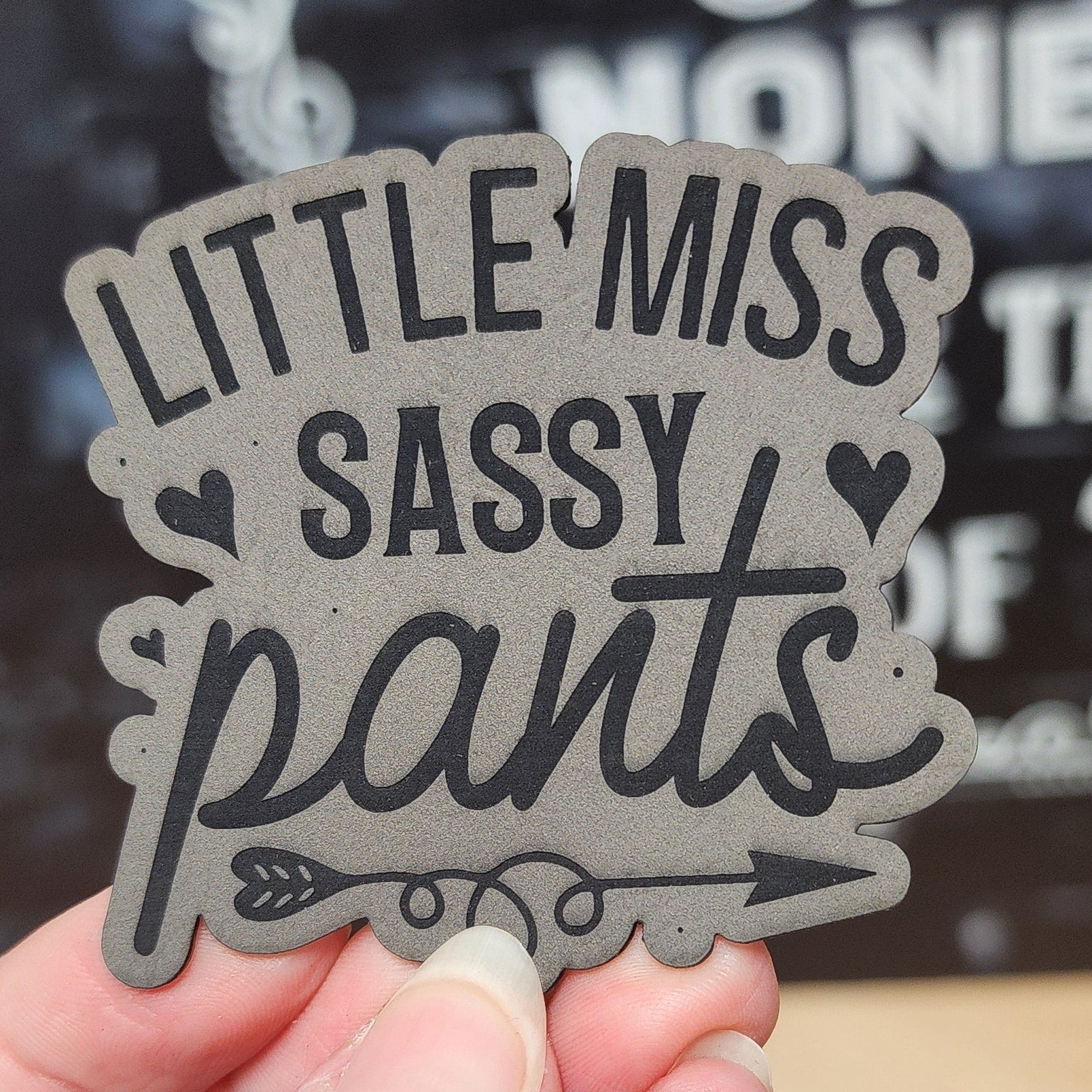 Sassy Pants (Grey) Engraved Leatherette Hat Patch - MR01