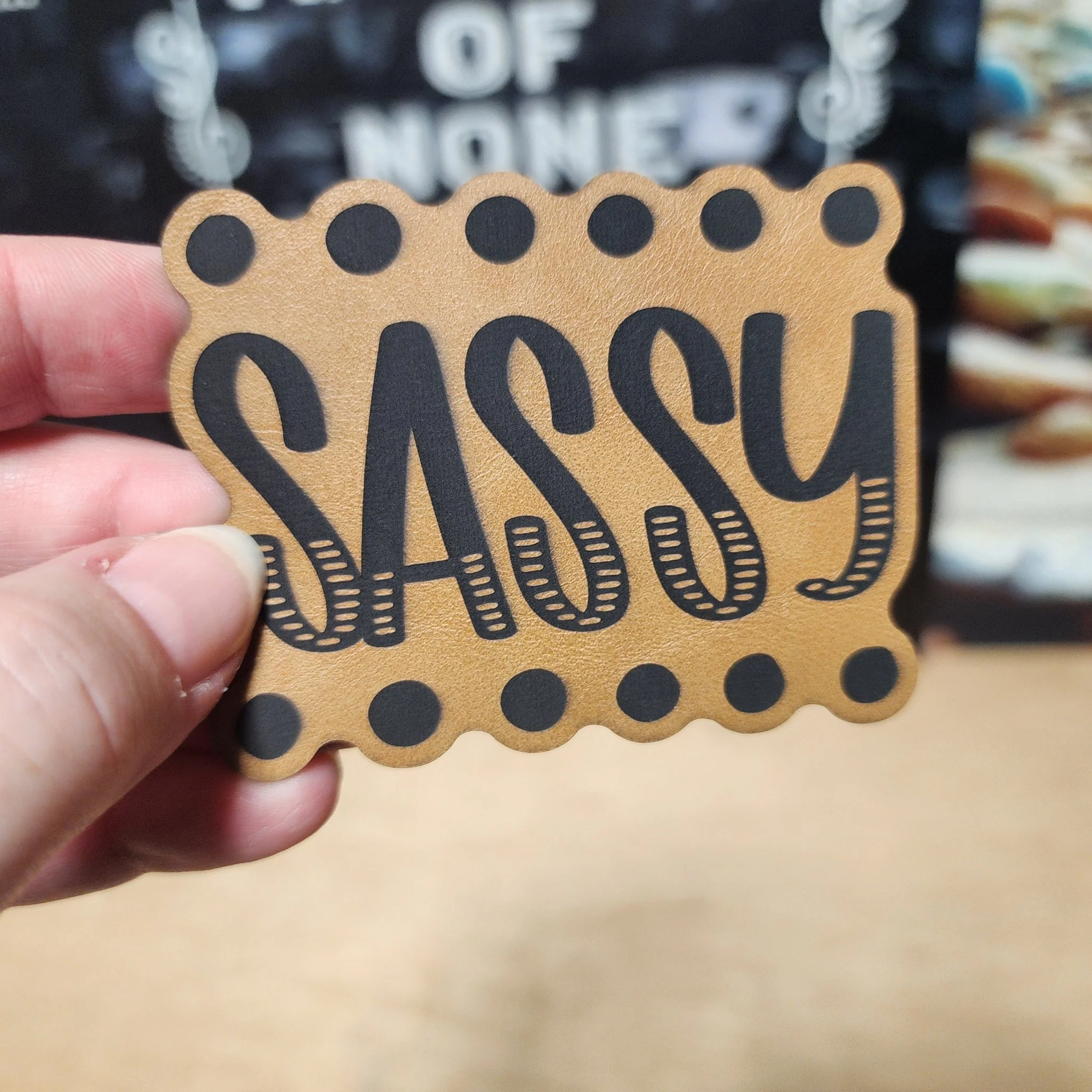 Sassy Statement for Hats (Saddle Tan) Engraved Leatherette Hat Patch - MR01