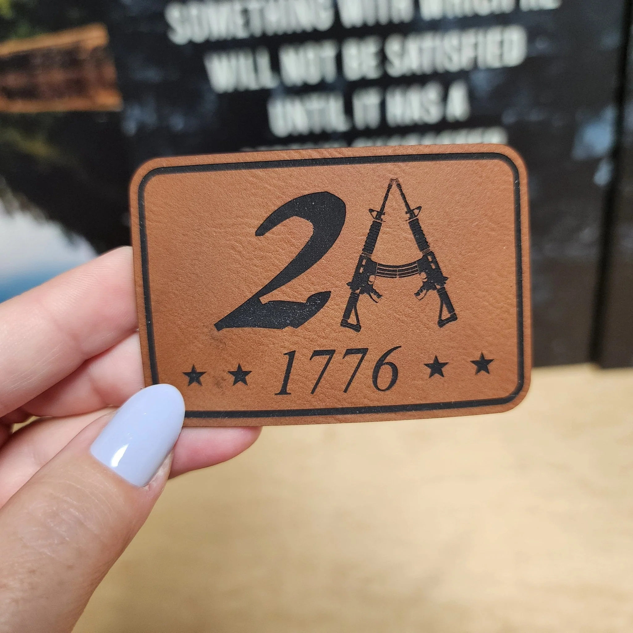 Second Amendment Engraved Leatherette Hat Patch - MR01