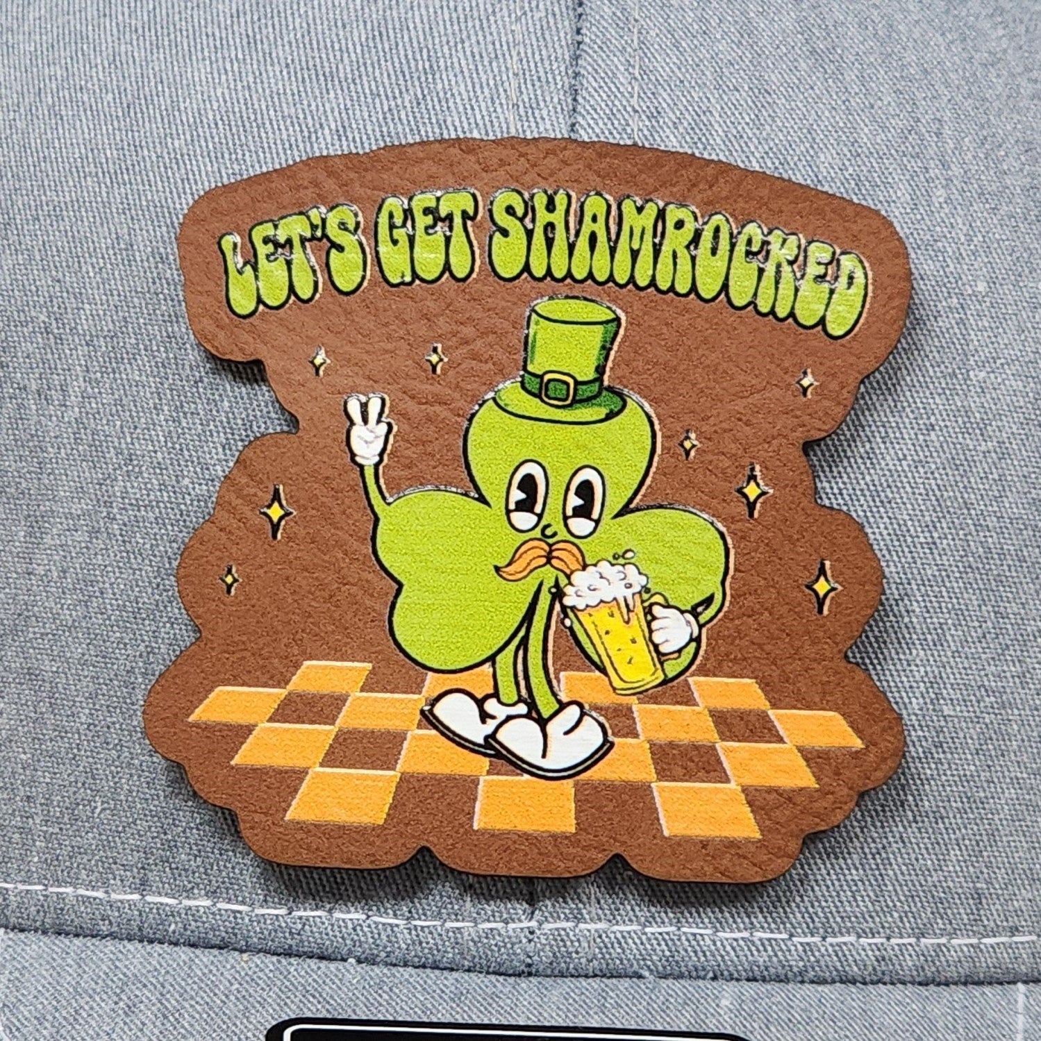 Shamrock Celebration Vibes UV Printed Leatherette Hat Patch - MR01