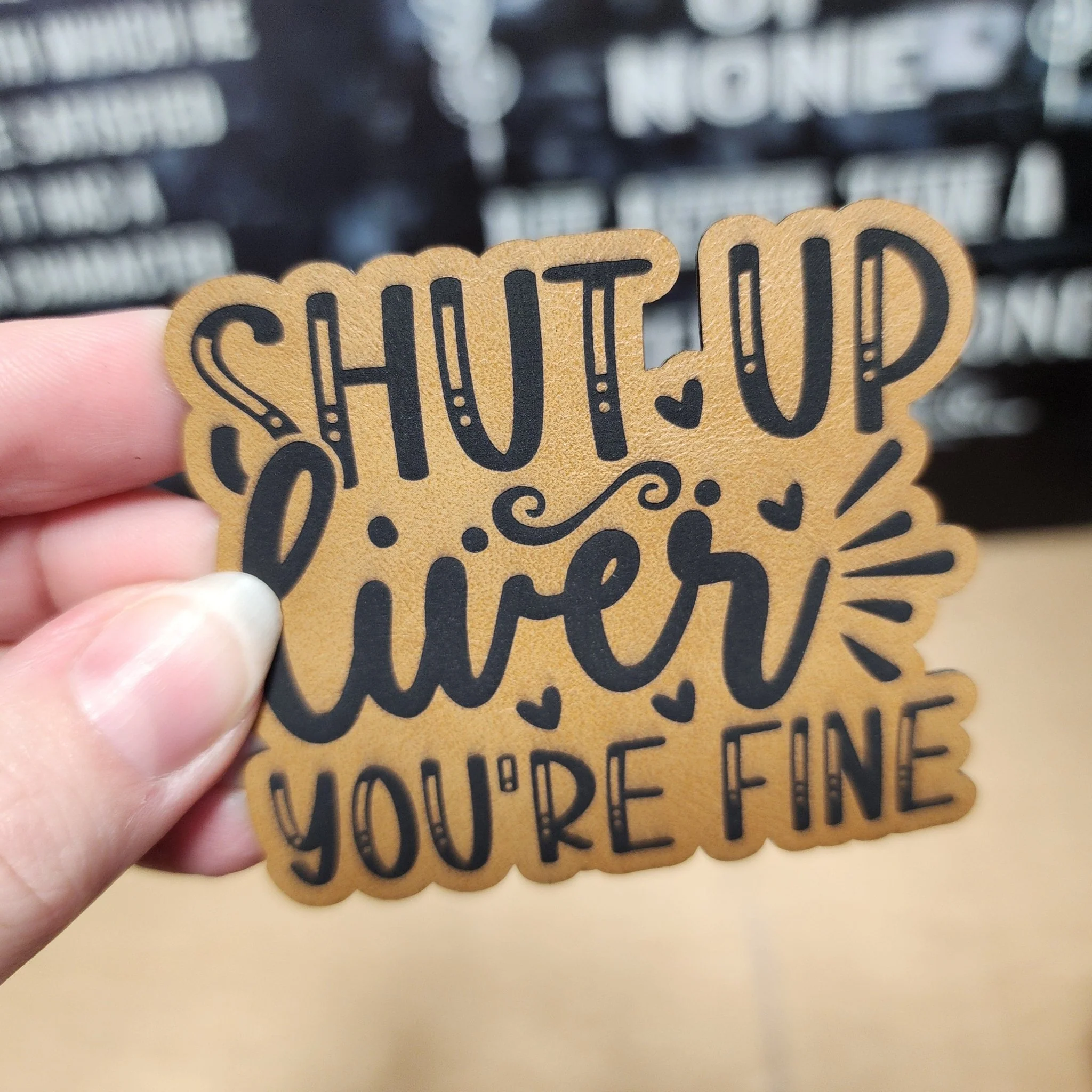 Shut Up Liver (Saddle Tan) Engraved Leatherette Hat Patch - MR01