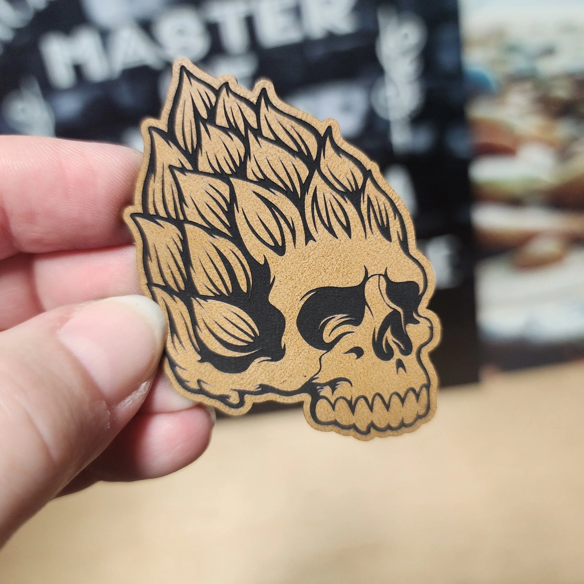 Skull Engraved Leatherette Hat Patch - MR01