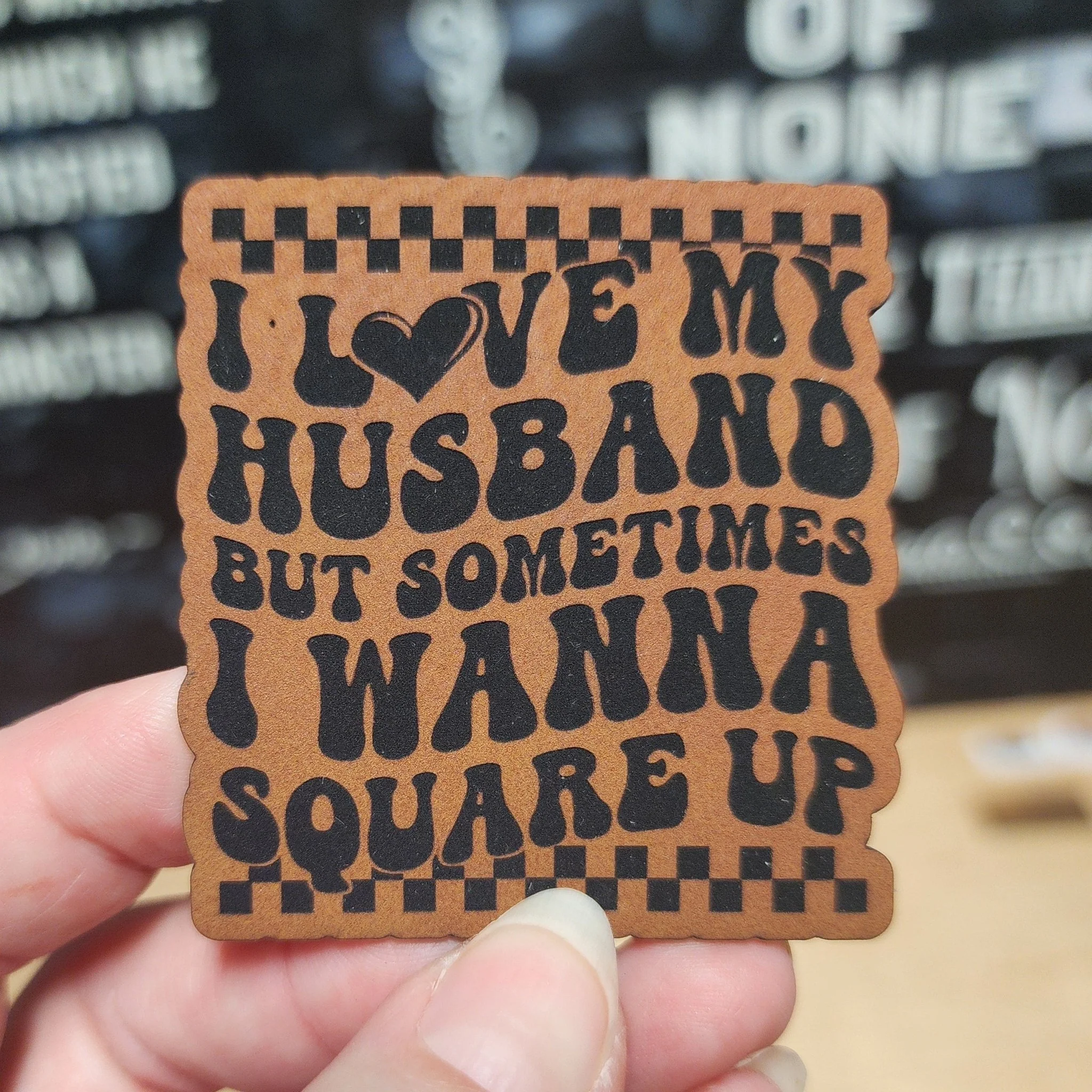Square Up (Rawhide) Engraved Leatherette Hat Patch - MR01