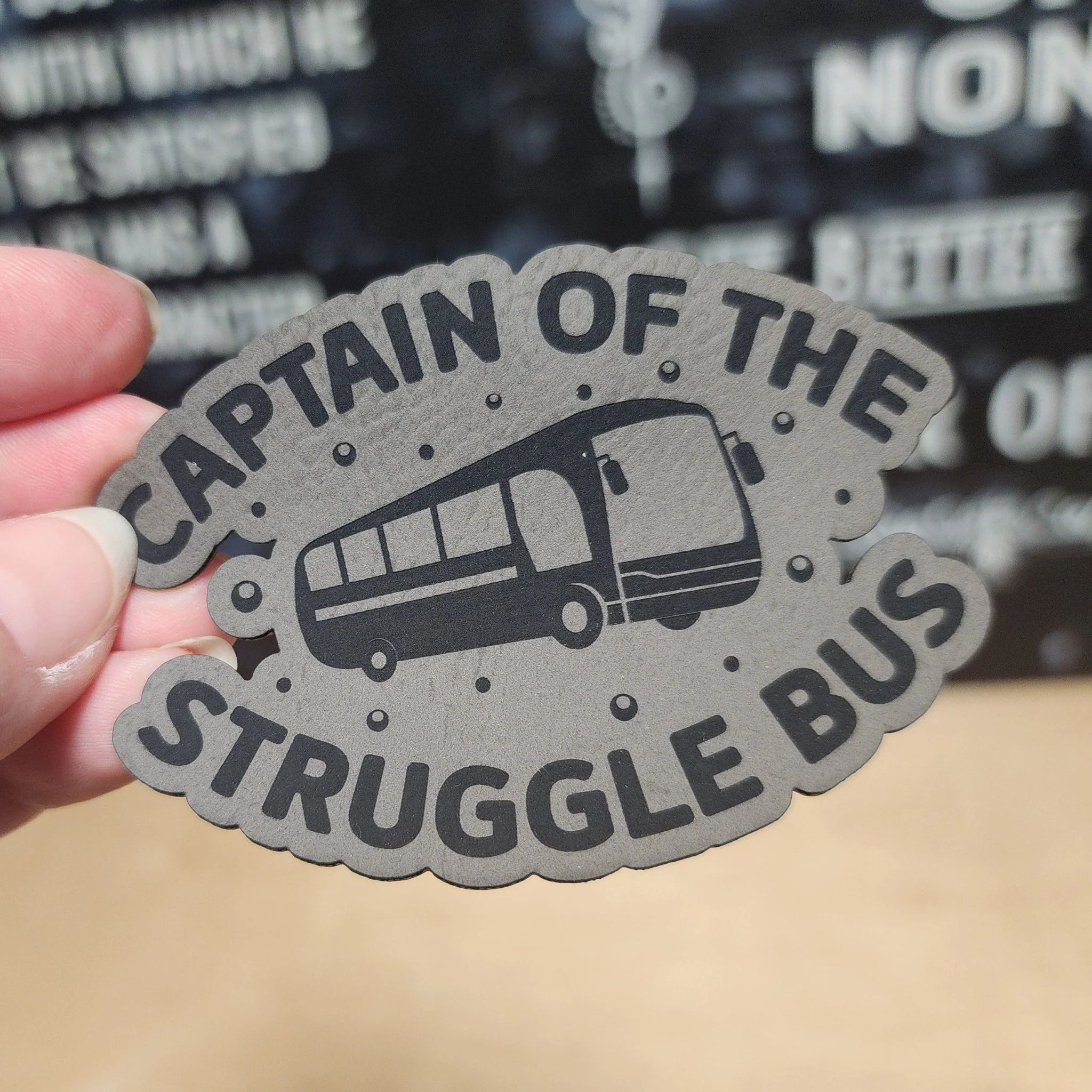 Struggle Bus Captain (Grey) Engraved Leatherette Hat Patch - MR01