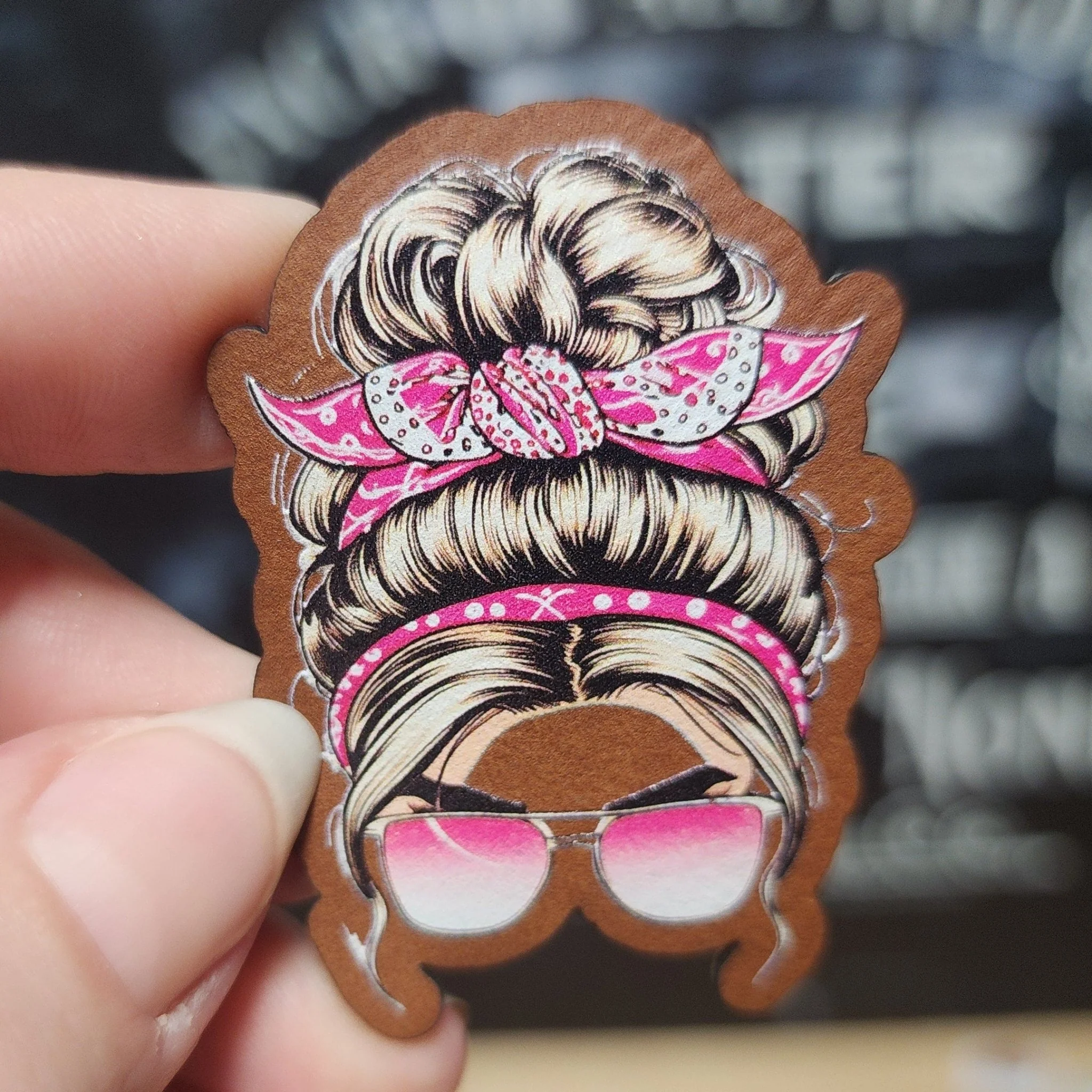 Stylish Hair and Sunglasses UV Printed Leatherette Hat Patch - MR01