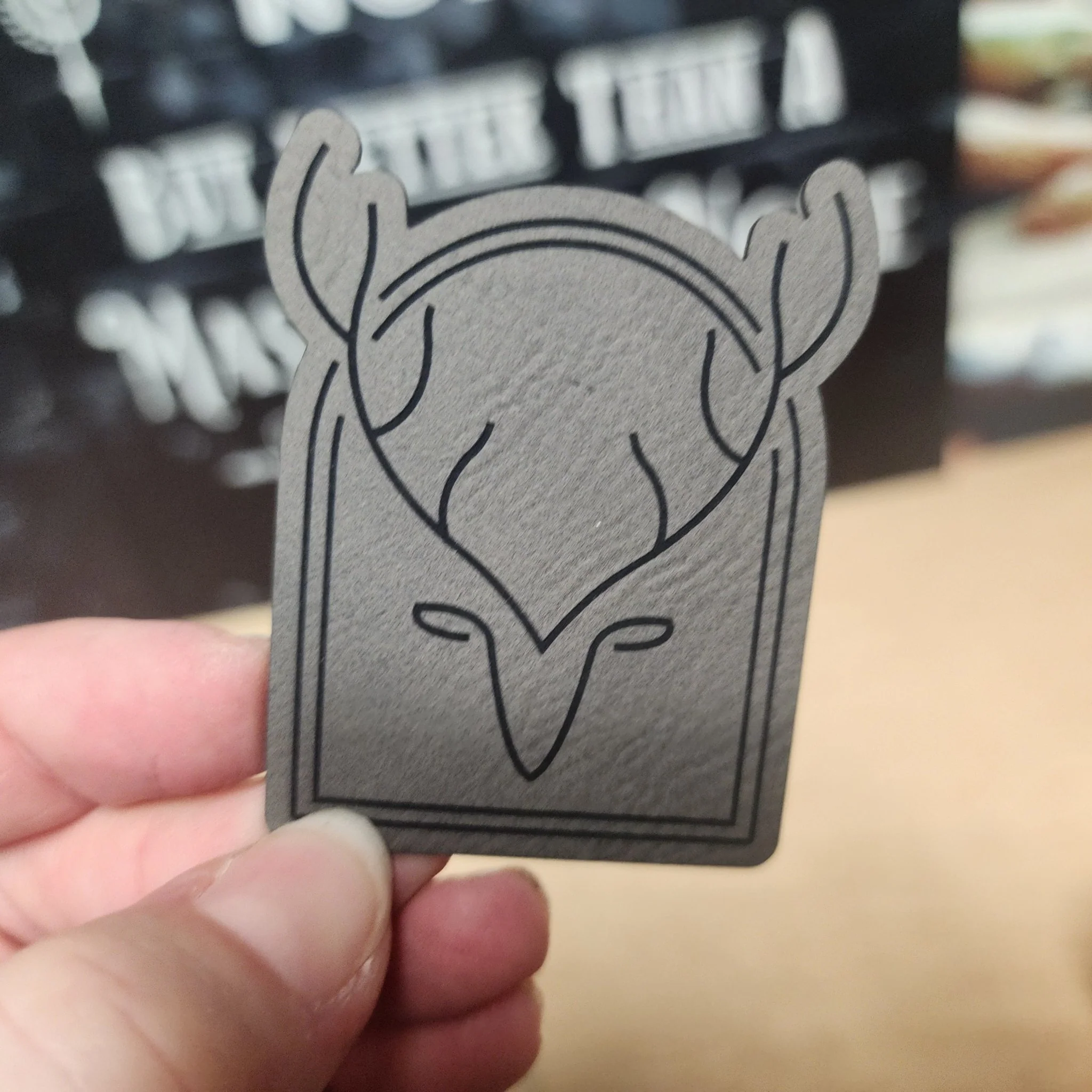 Stylized Deer Head Design Engraved Leatherette Hat Patch - MR01