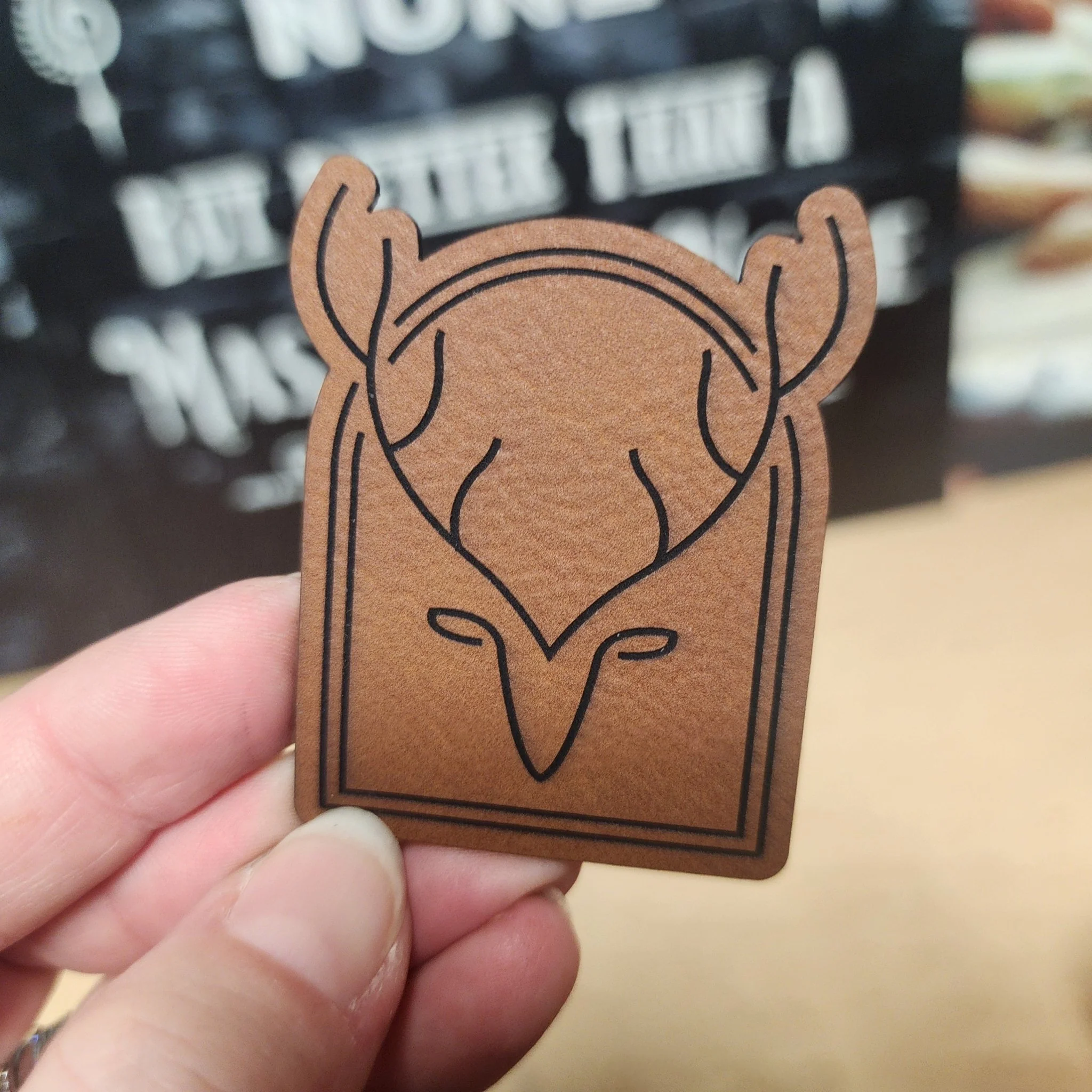Stylized Deer Head Design Engraved Leatherette Hat Patch - MR01 - Image 2