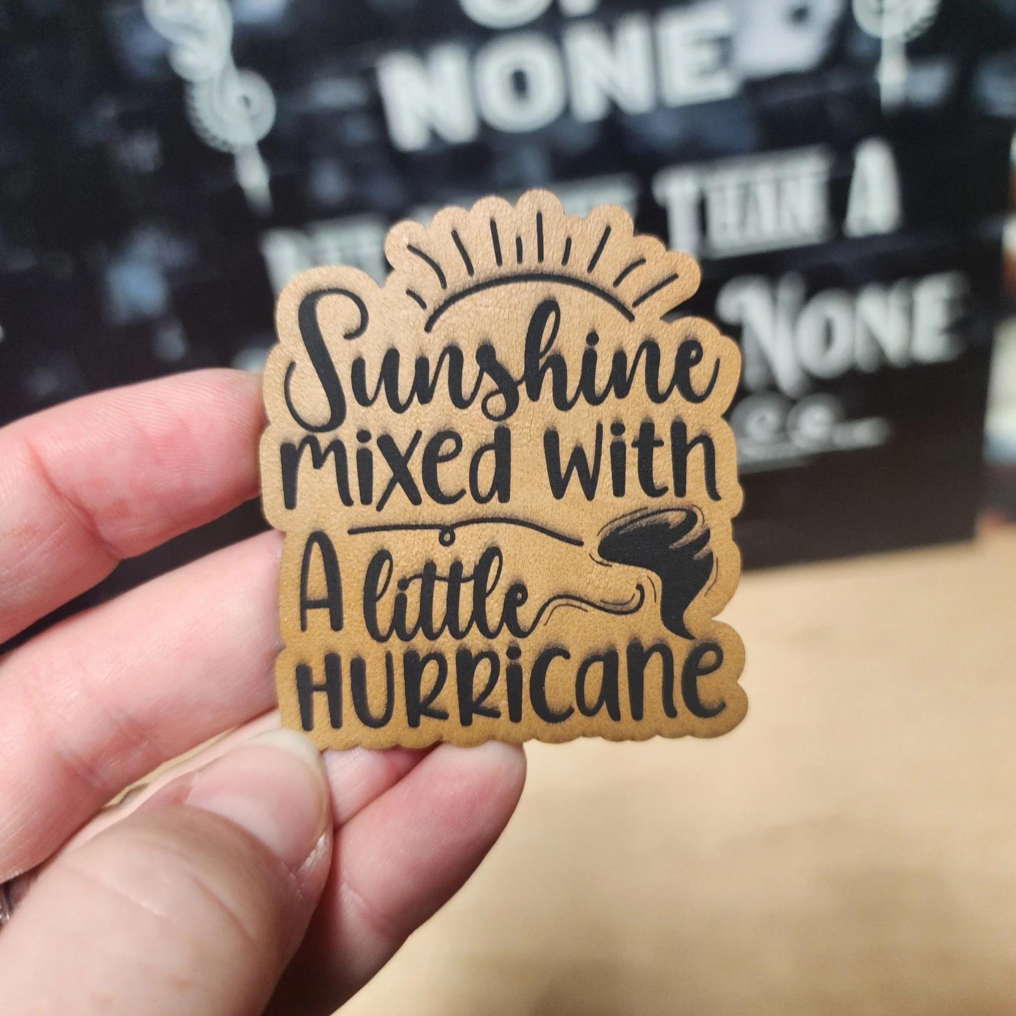 Sunshine and a Bit of Hurricane Engraved Leatherette Hat Patch - MR01
