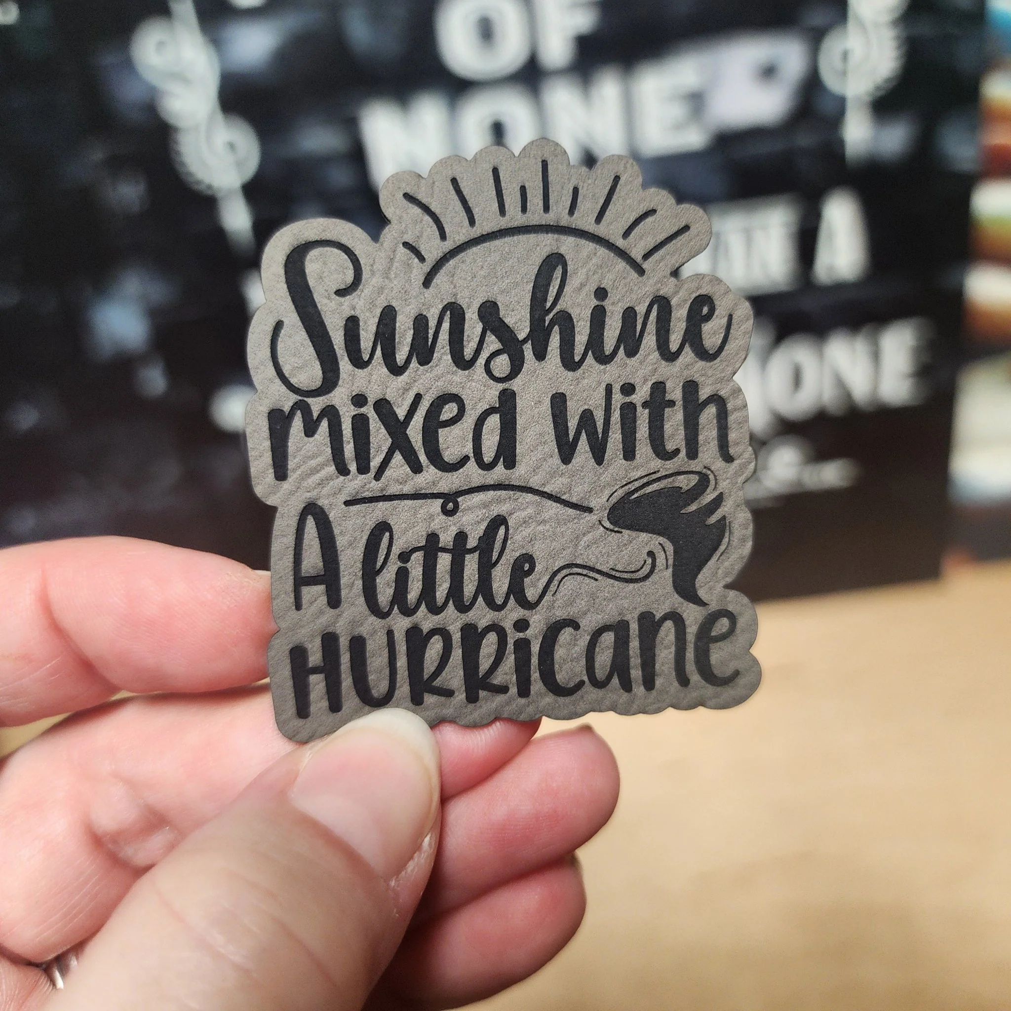 Sunshine and a Bit of Hurricane Engraved Leatherette Hat Patch - MR01 - Image 2