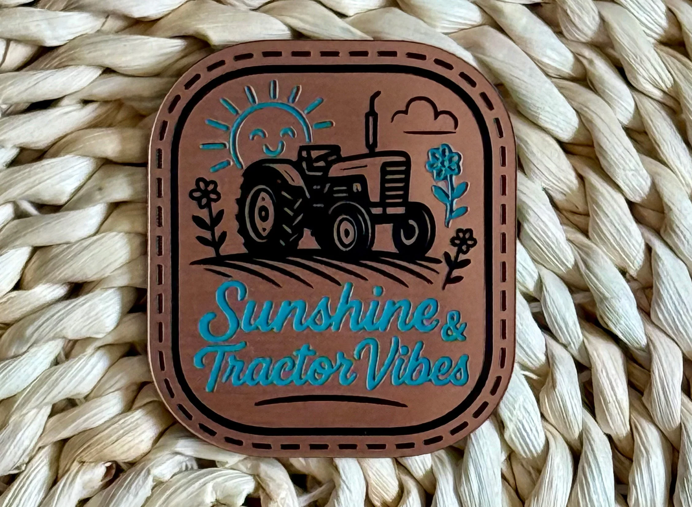 Sunshine and Tractor Vibes Acrylic Laser Engraved Hat Patch - Image 2