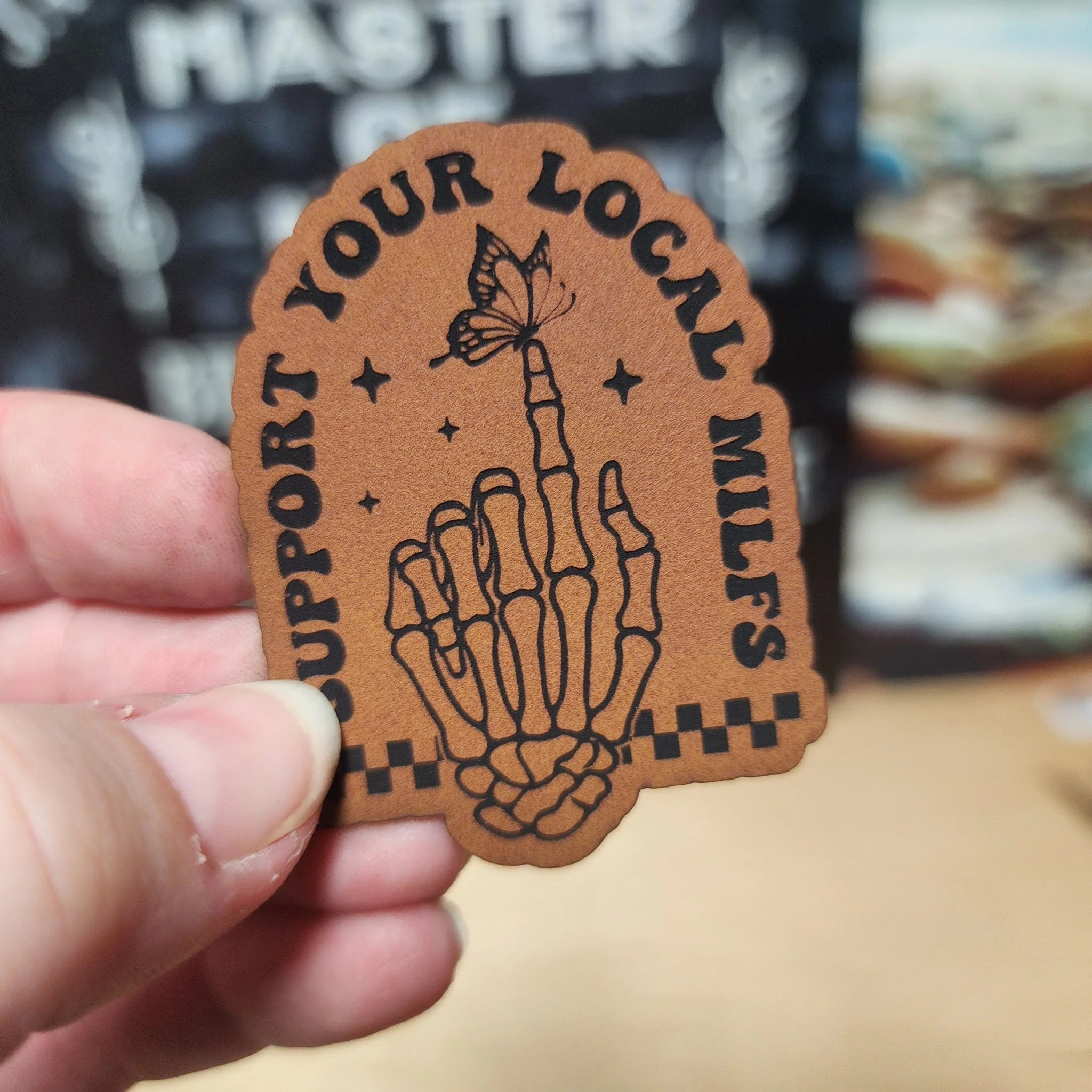 Support Your Local MILFs (Rawhide) Engraved Leatherette Hat Patch - MR01