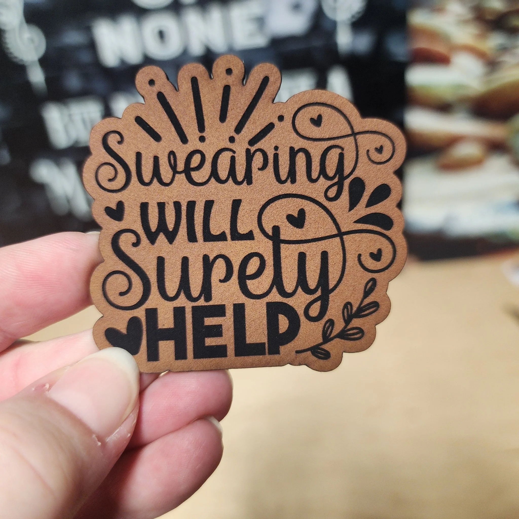 Swearing Will Help (Rawhide) Engraved Leatherette Hat Patch - MR01