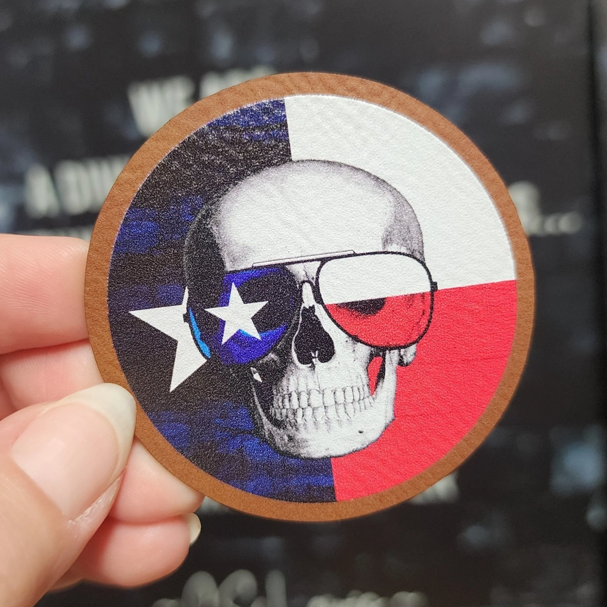 Texas Skull UV Printed Leatherette Hat Patch - MR01