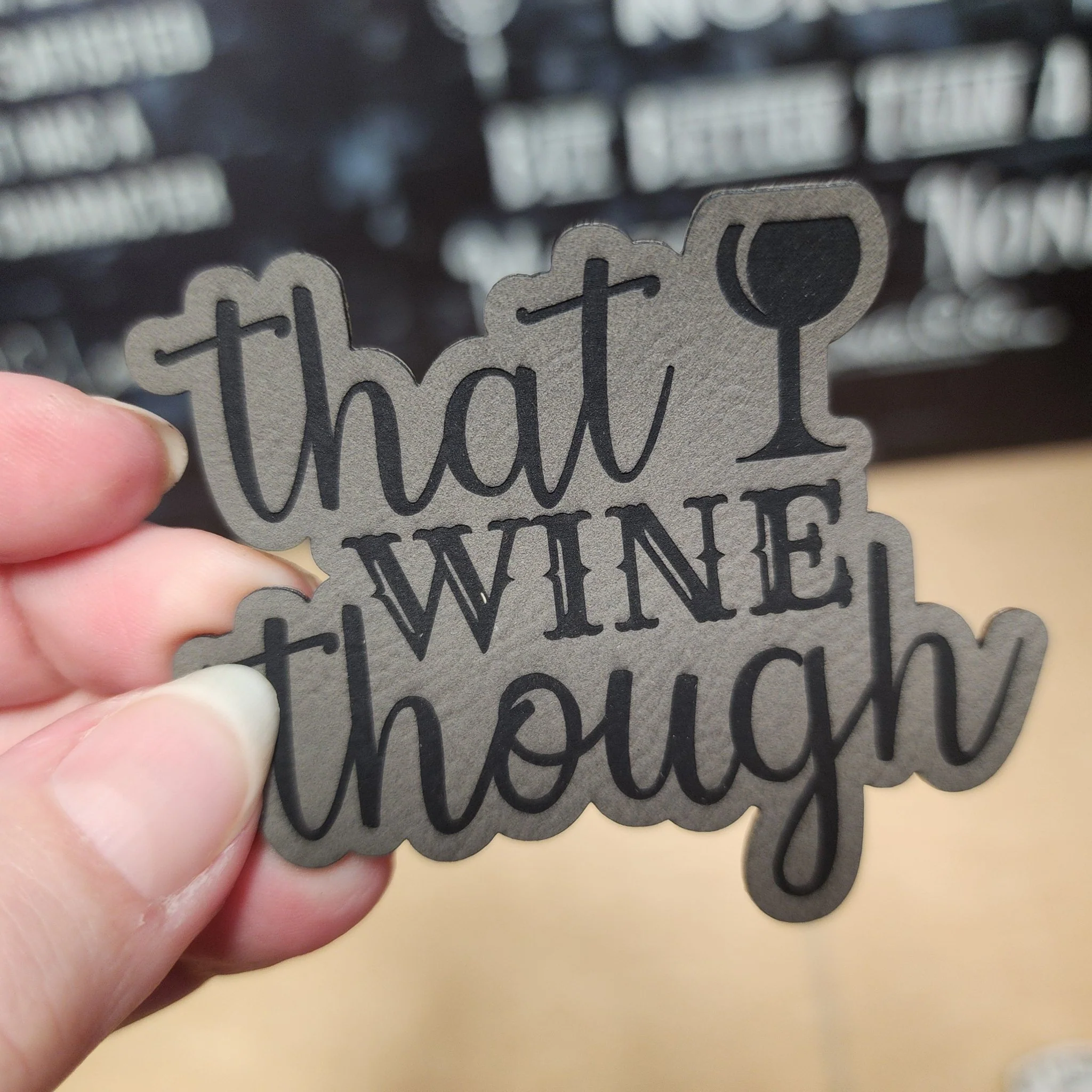 That Wine Though (Grey) Engraved Leatherette Hat Patch - MR01