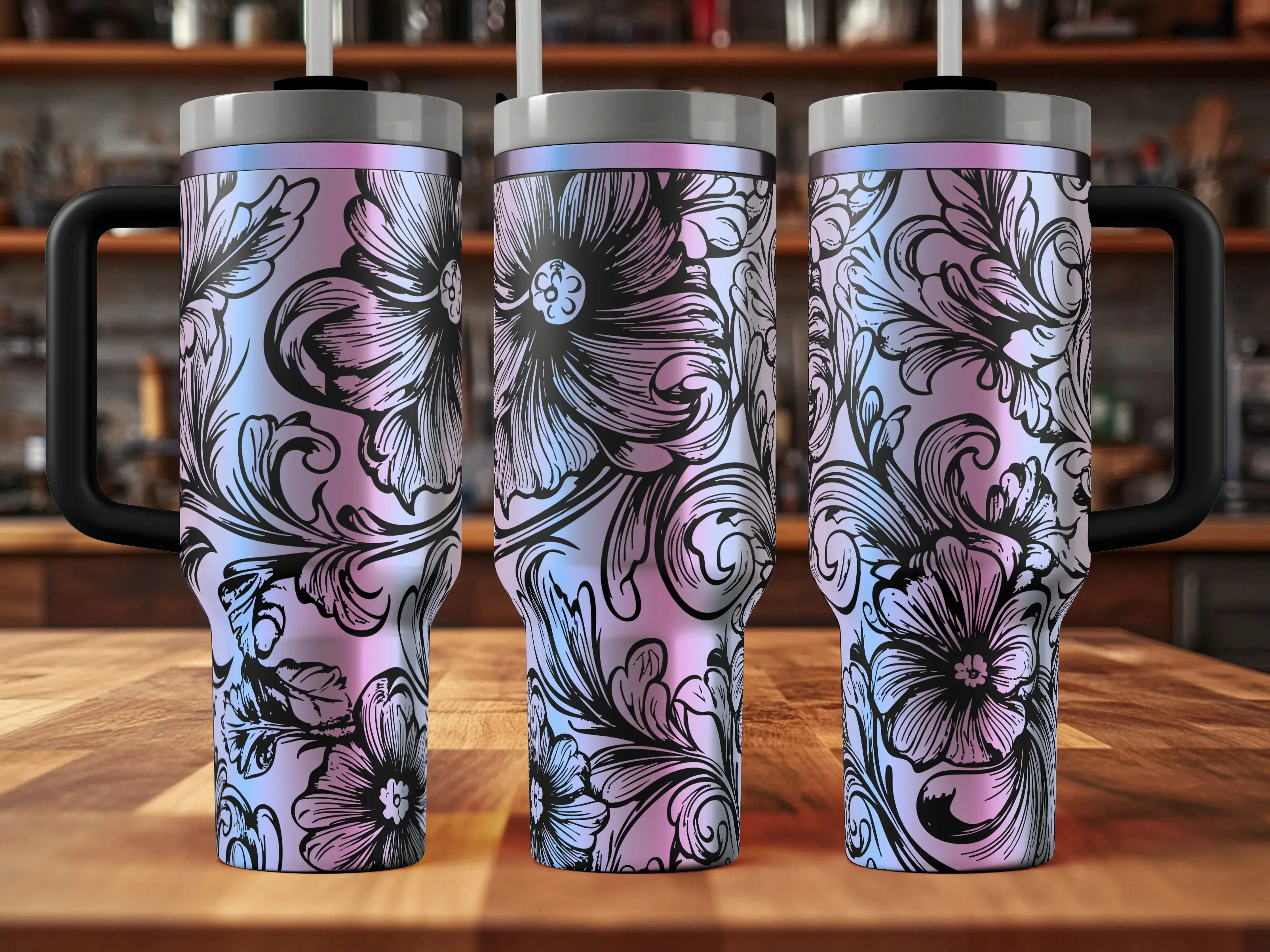 Tooled Leather Tumbler Wrap SVG | 2 Files Included | Dark + Light | 30 + 40 oz Digital Design | Digital Download | Laser File - Image 3