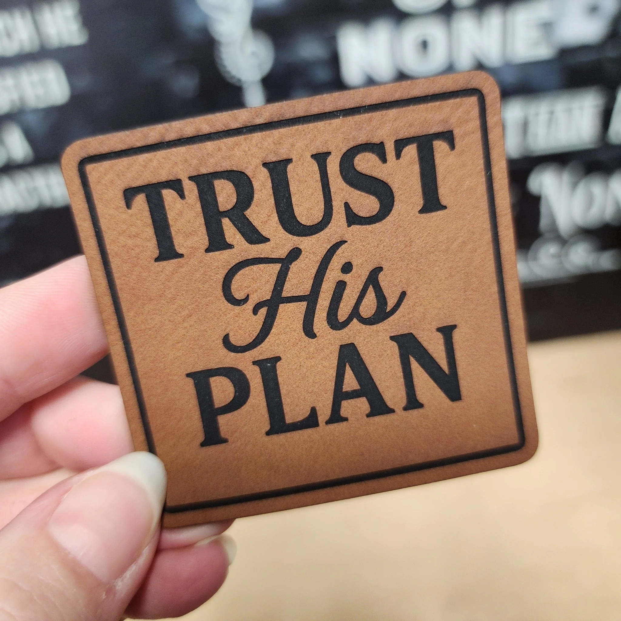 Trust His Plan (Rawhide) Engraved Leatherette Hat Patch - MR01