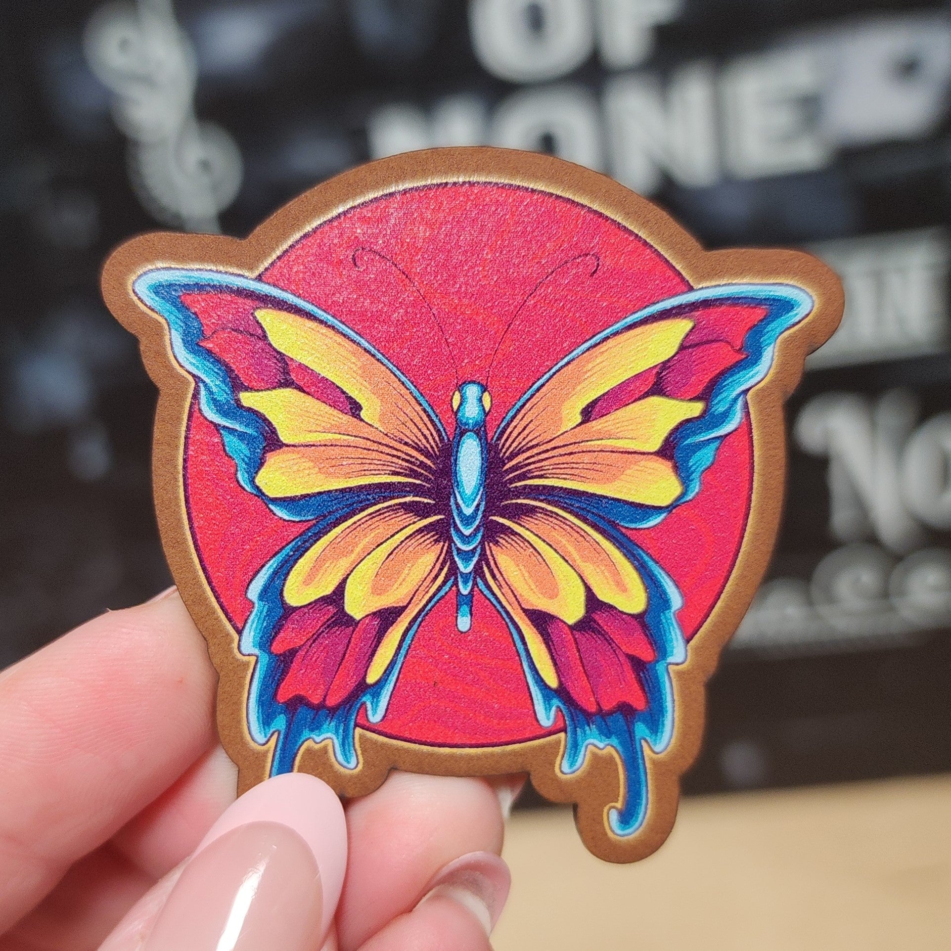 Vibrant Butterfly UV Printed Leatherette Hat Patch - MR01
