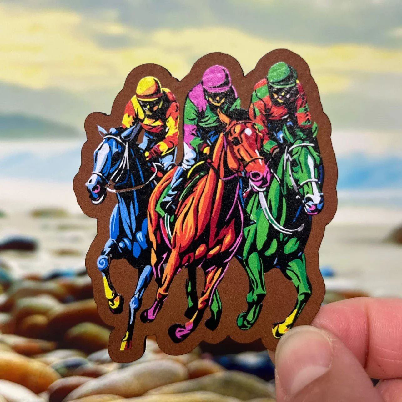 Vibrant Horse Racing UV Printed Leatherette Hat Patch - MR01
