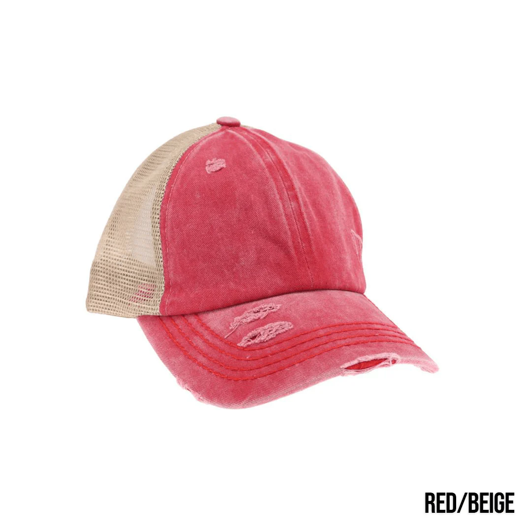 Washed Denim Criss Cross High Pony Ball Caps by CC - Image 4