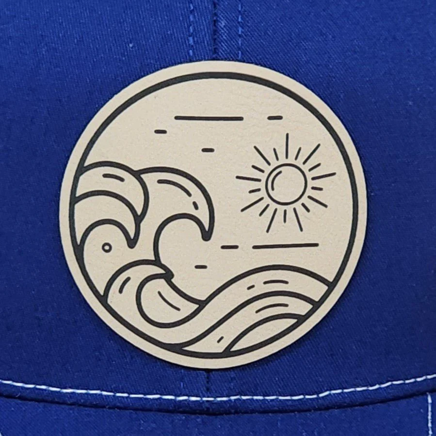 Waves and Sun Engraved Leatherette Hat Patch - MR01