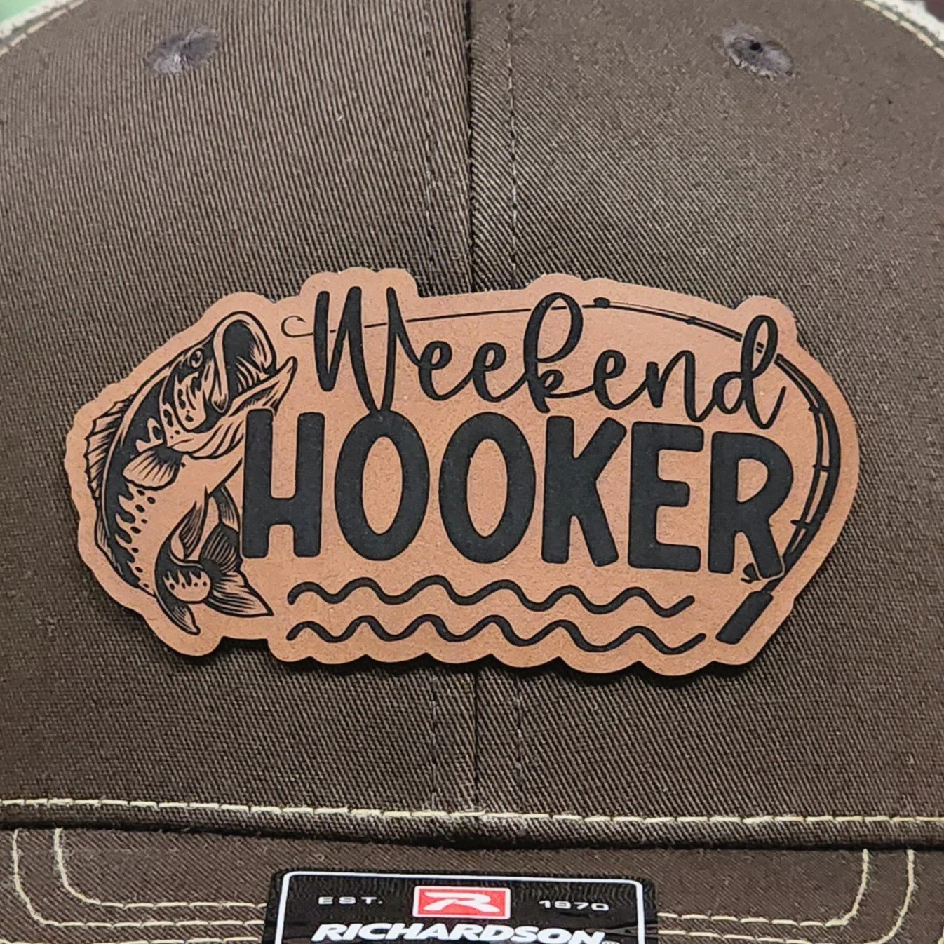Weekend Fishing Engraved Leatherette Hat Patch - MR01