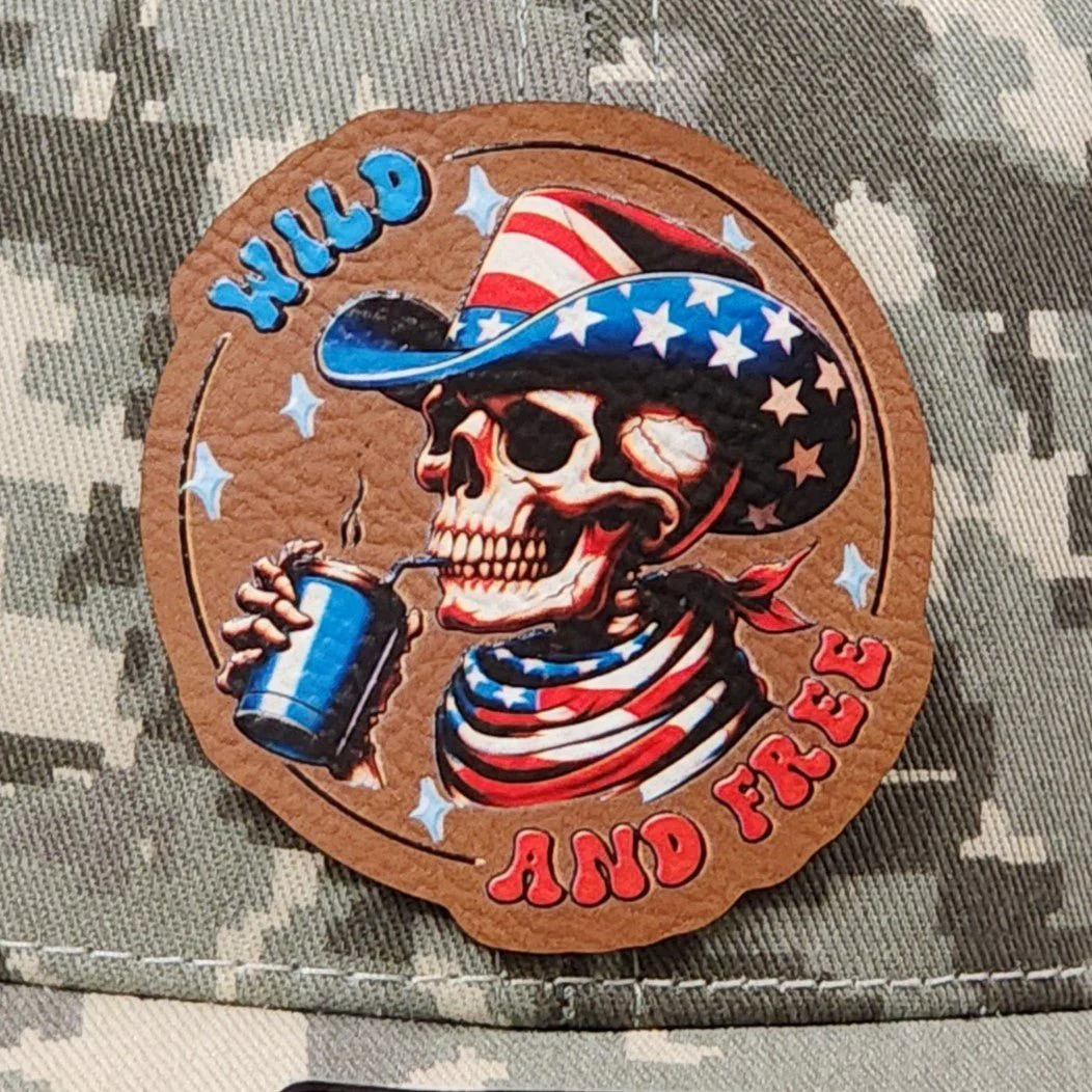 Wild Cowboy Skull UV Printed Leatherette Hat Patch - MR01
