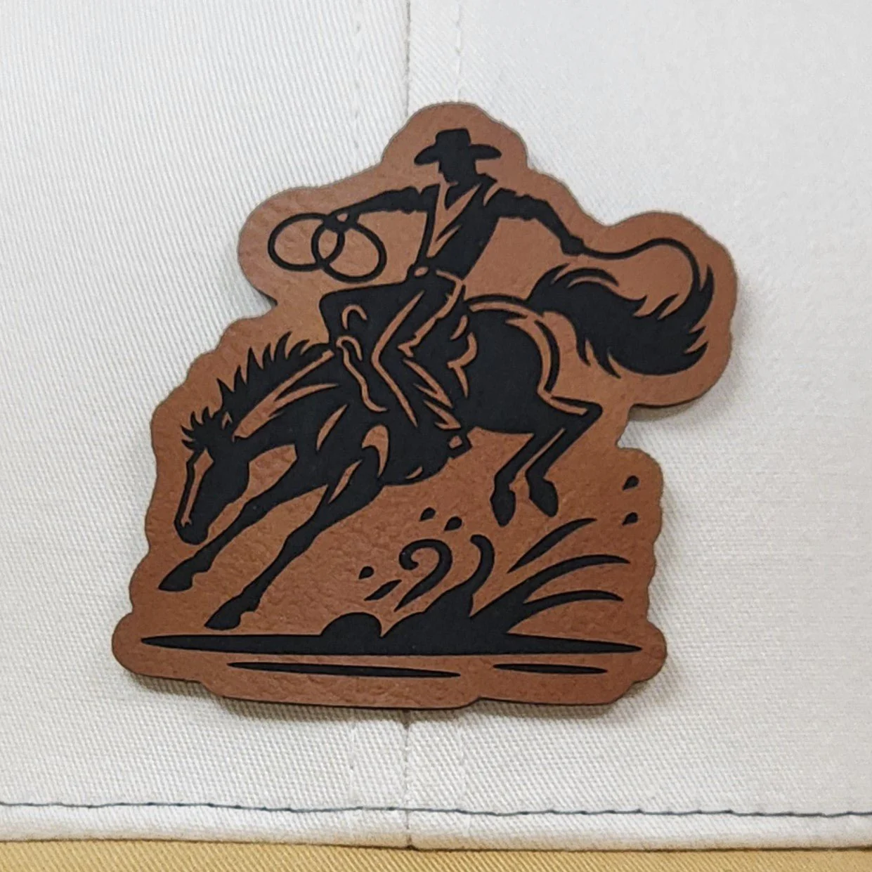 Wild West Cowboy Rodeo Engraved Leatherette Hat Patch - MR01